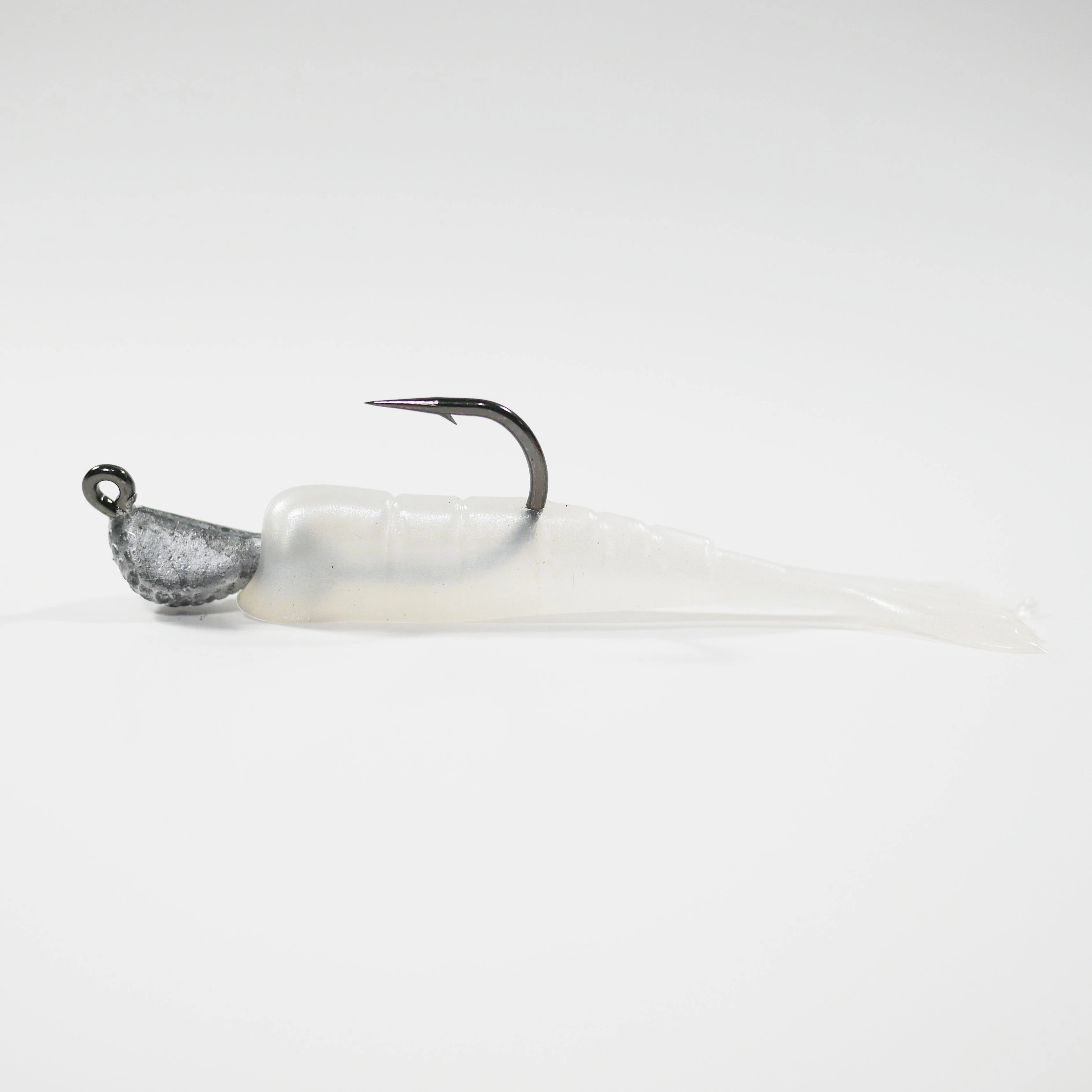 1/4 oz - 2/0 COBRA JIGHEAD (qty 5)   AATB / Esky 3" Soft Plastic Shrimp (qty 25) - PEARL
