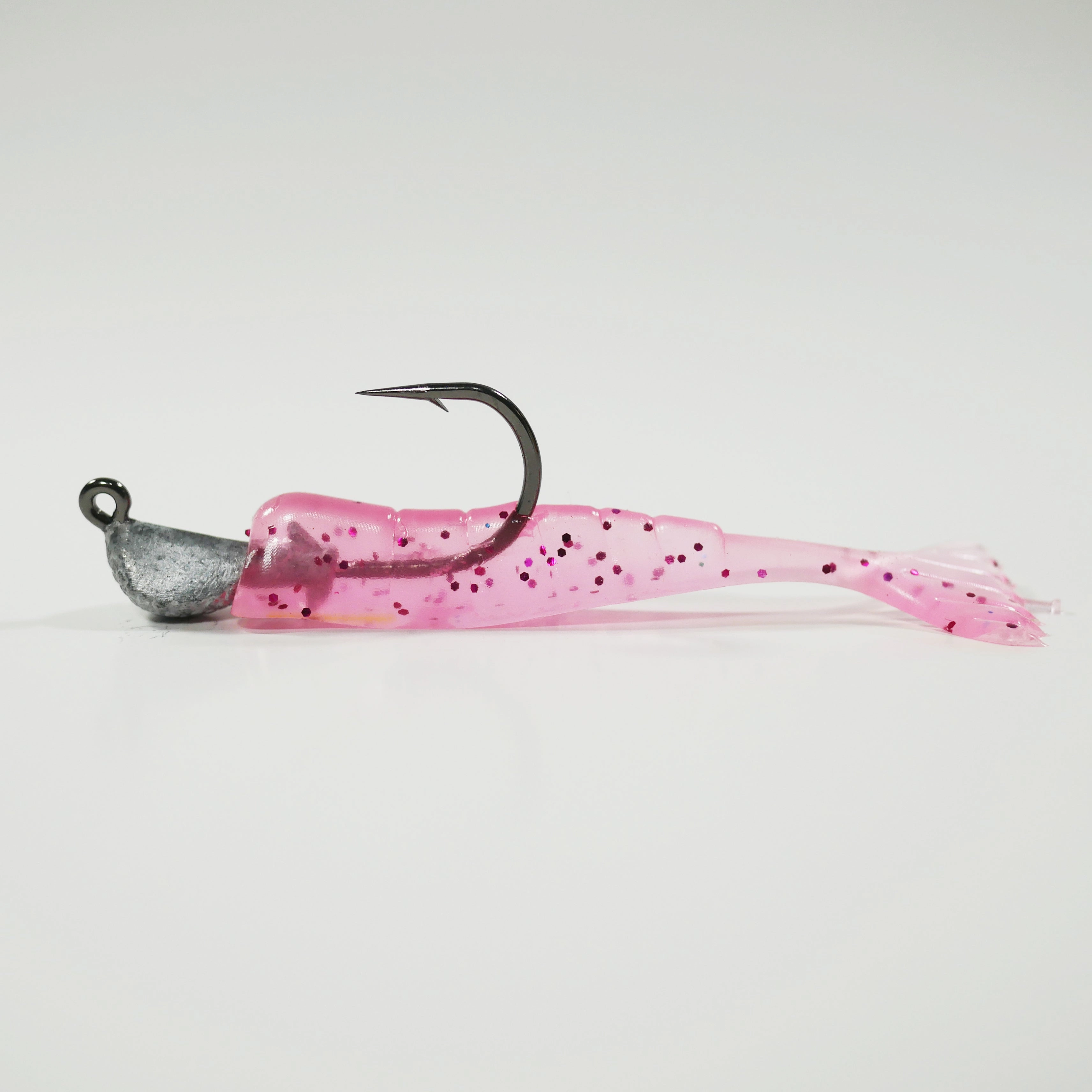 1/4 oz - 2/0 COBRA JIGHEAD (qty 5)   AATB / Esky 3" Soft Plastic Shrimp (qty 25) - PINK