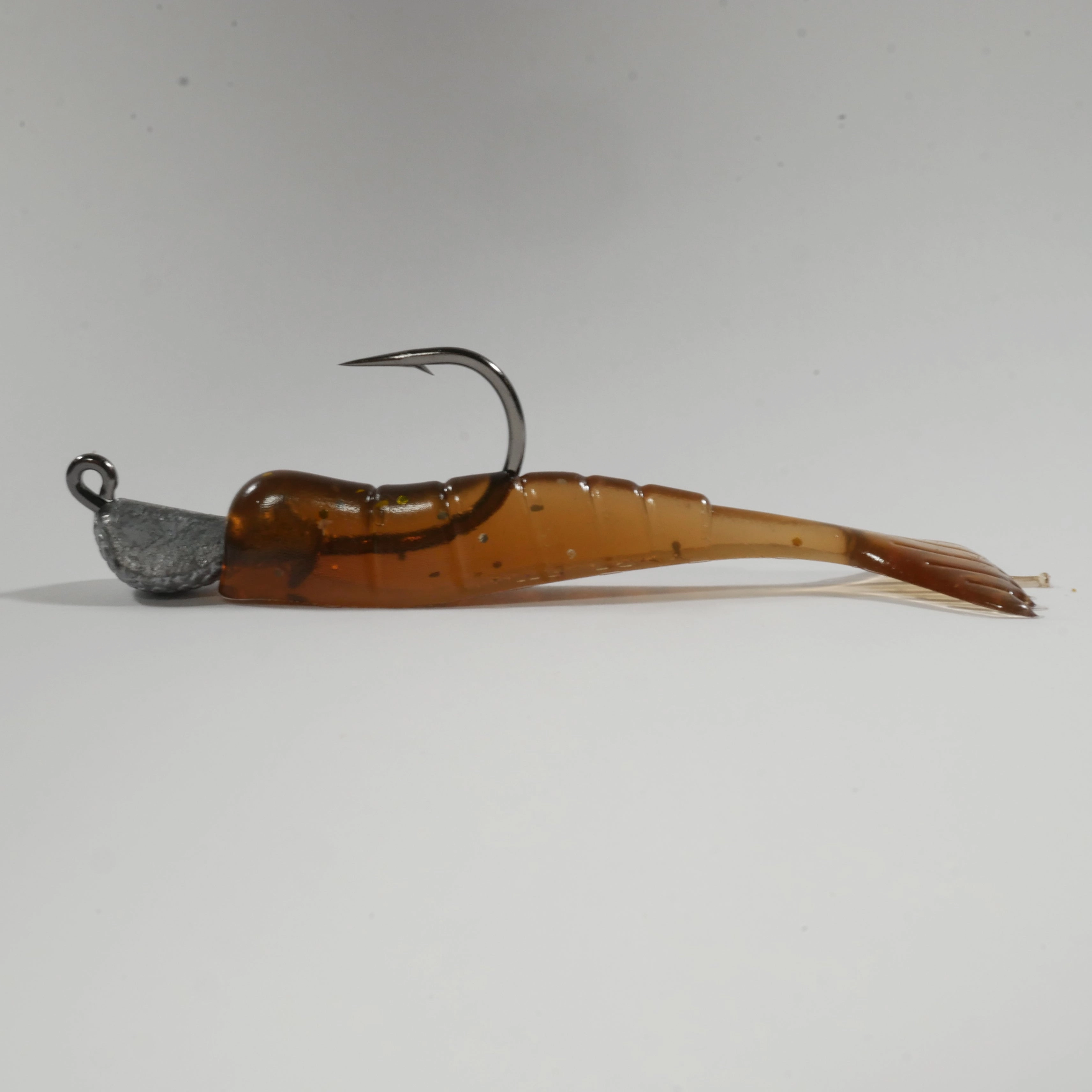 1/4 oz - 2/0 COBRA JIGHEAD (qty 5)   AATB / Esky 3" Soft Plastic Shrimp (qty 25) - ROOTBEER