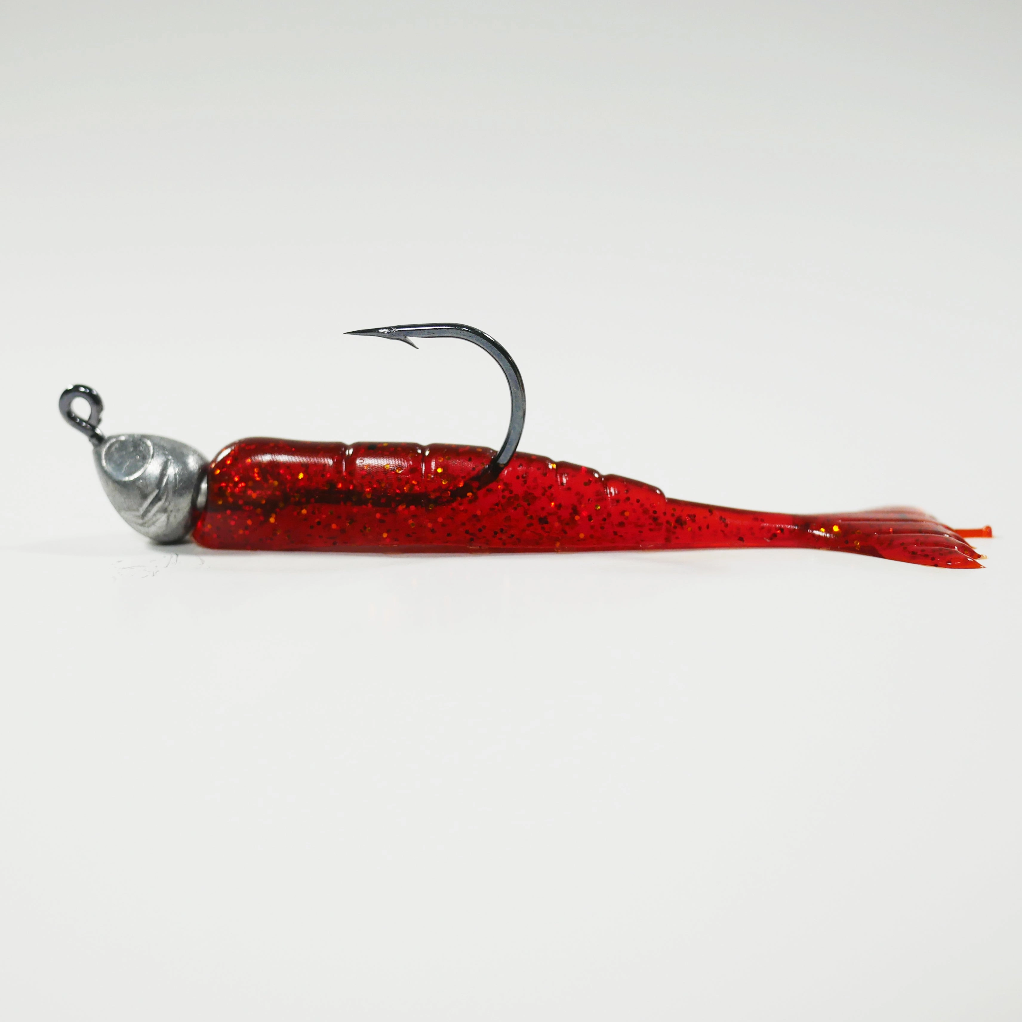 1/4 oz - 3/0 FISH HEAD JIGHEAD (qty 5)   AATB / Esky 3" Soft Plastic Shrimp (qty 25) - CHERRY COLA