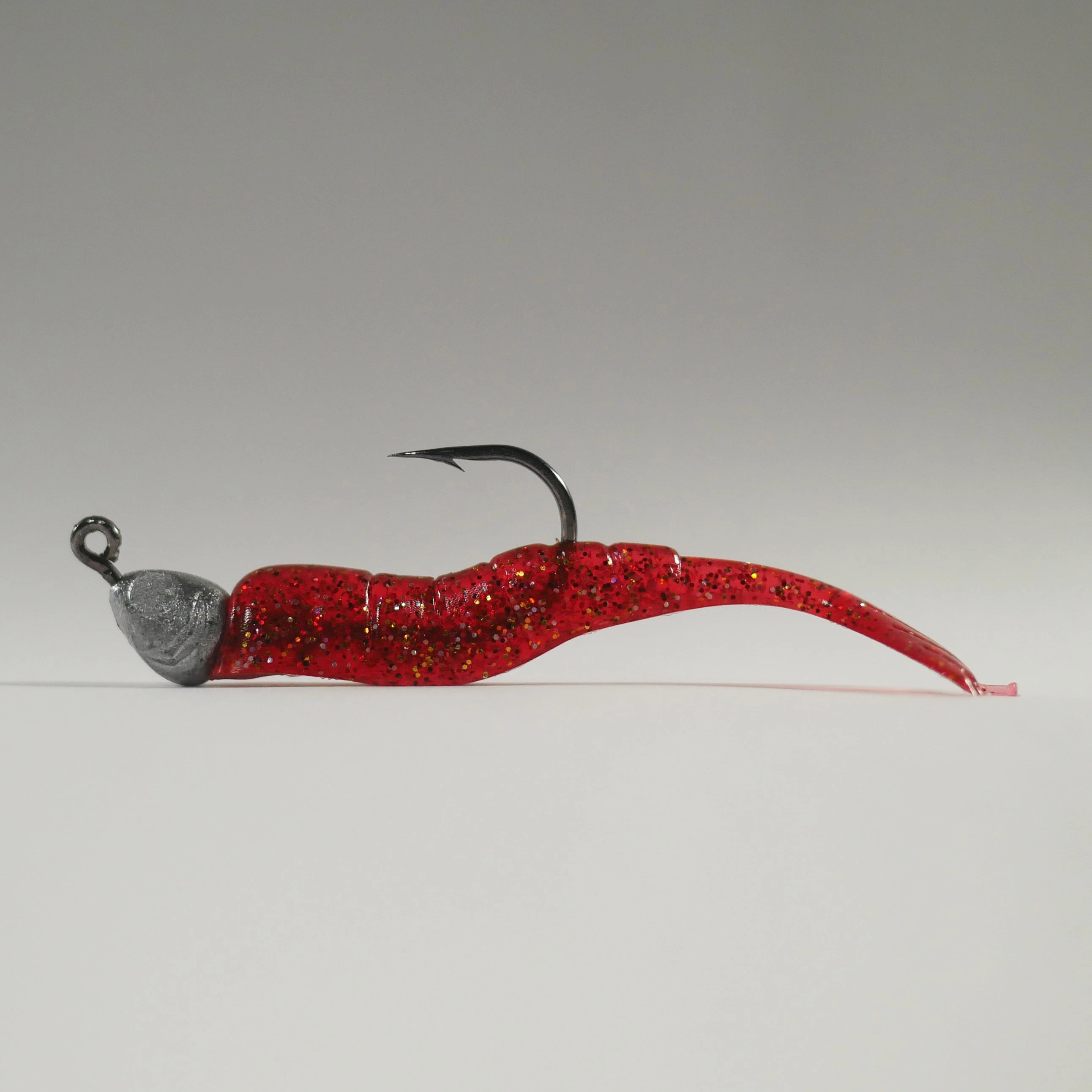 1/4 oz - 3/0 FISH HEAD JIGHEAD (qty 5)   AATB / Esky 3" Soft Plastic Shrimp (qty 25) - CRANBERRY
