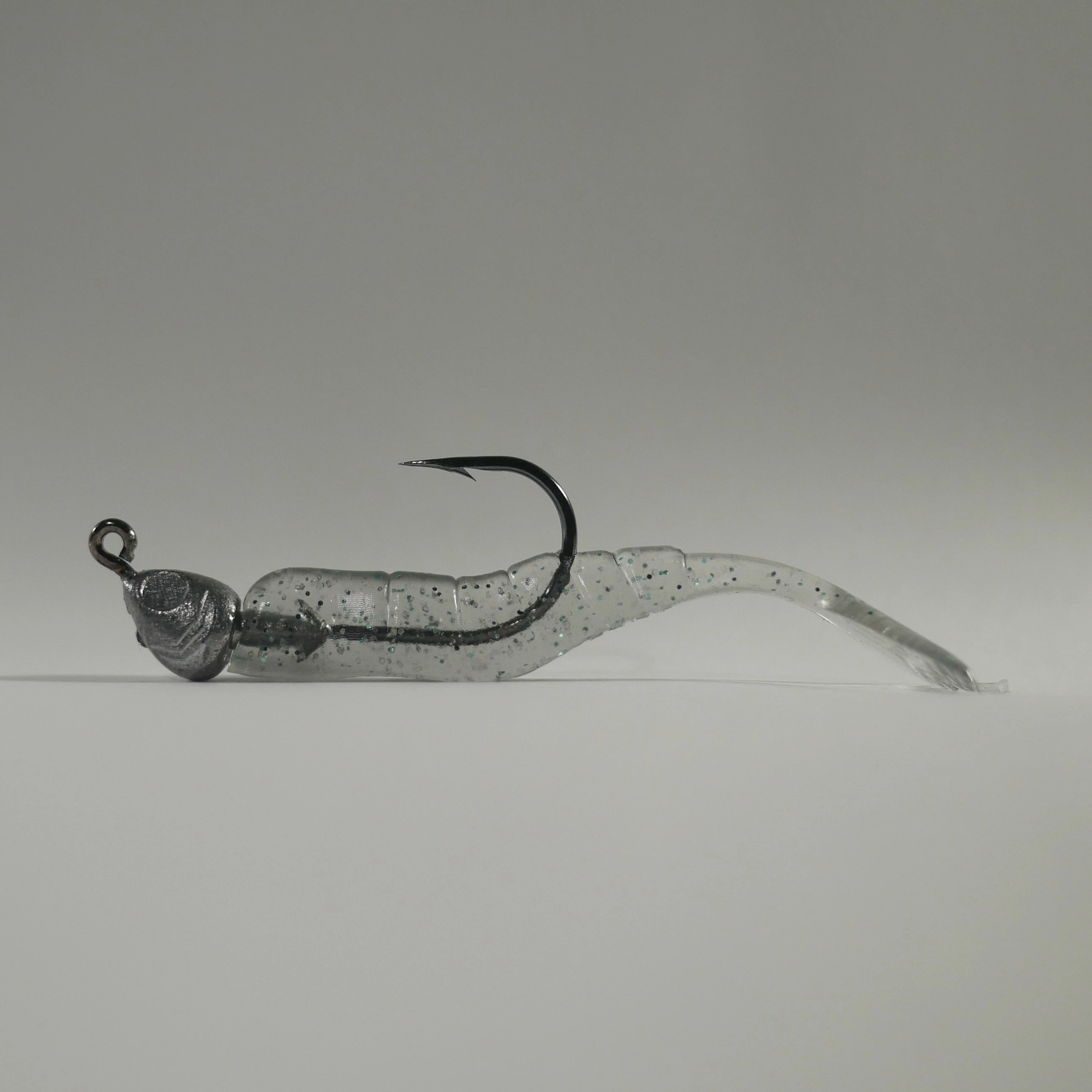 1/4 oz - 3/0 FISH HEAD JIGHEAD (qty 5)   AATB / Esky 3" Soft Plastic Shrimp (qty 25) - NATURAL GRAY