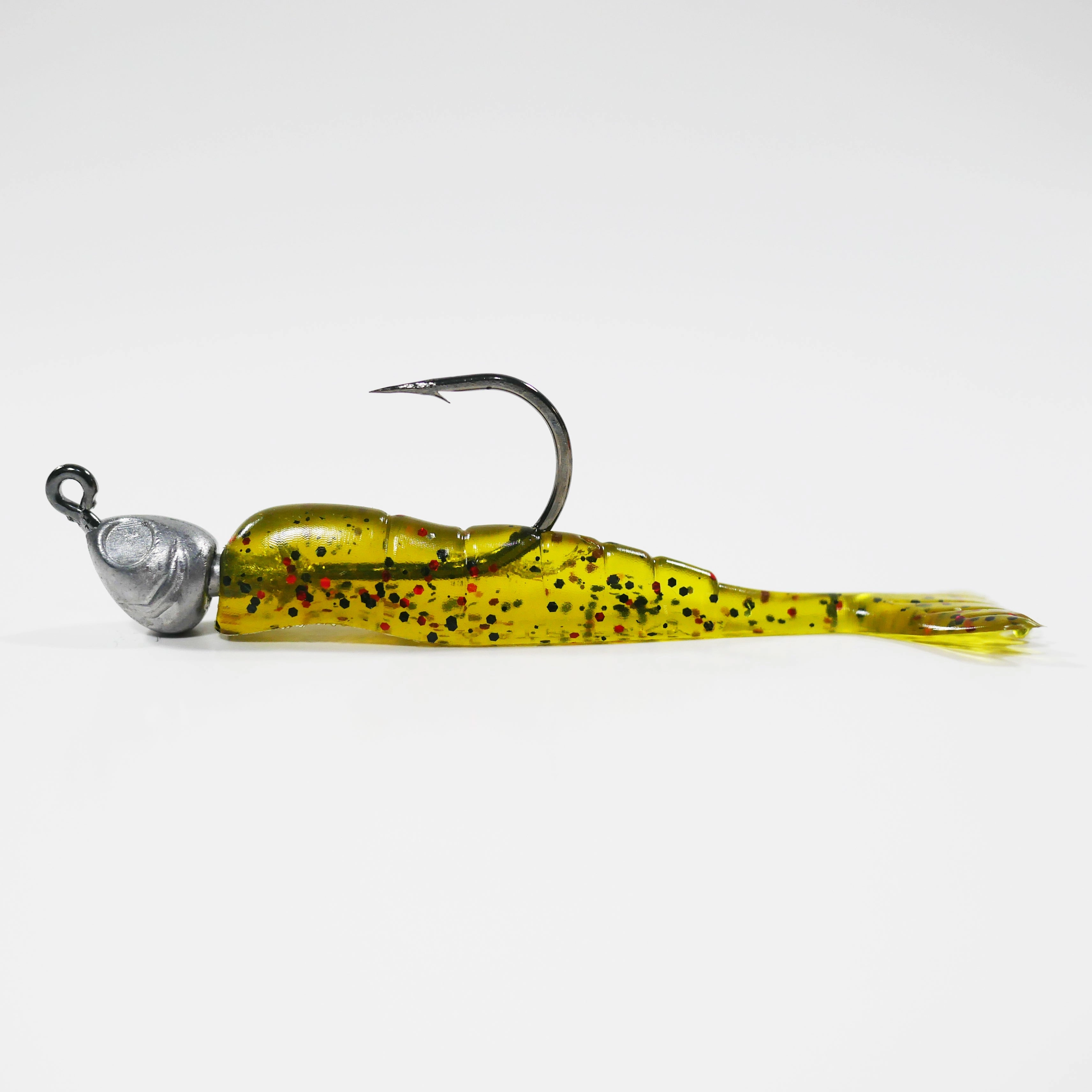 1/4 oz - 3/0 FISH HEAD JIGHEAD (qty 5)   AATB / Esky 3" Soft Plastic Shrimp (qty 25) - WATERMELON