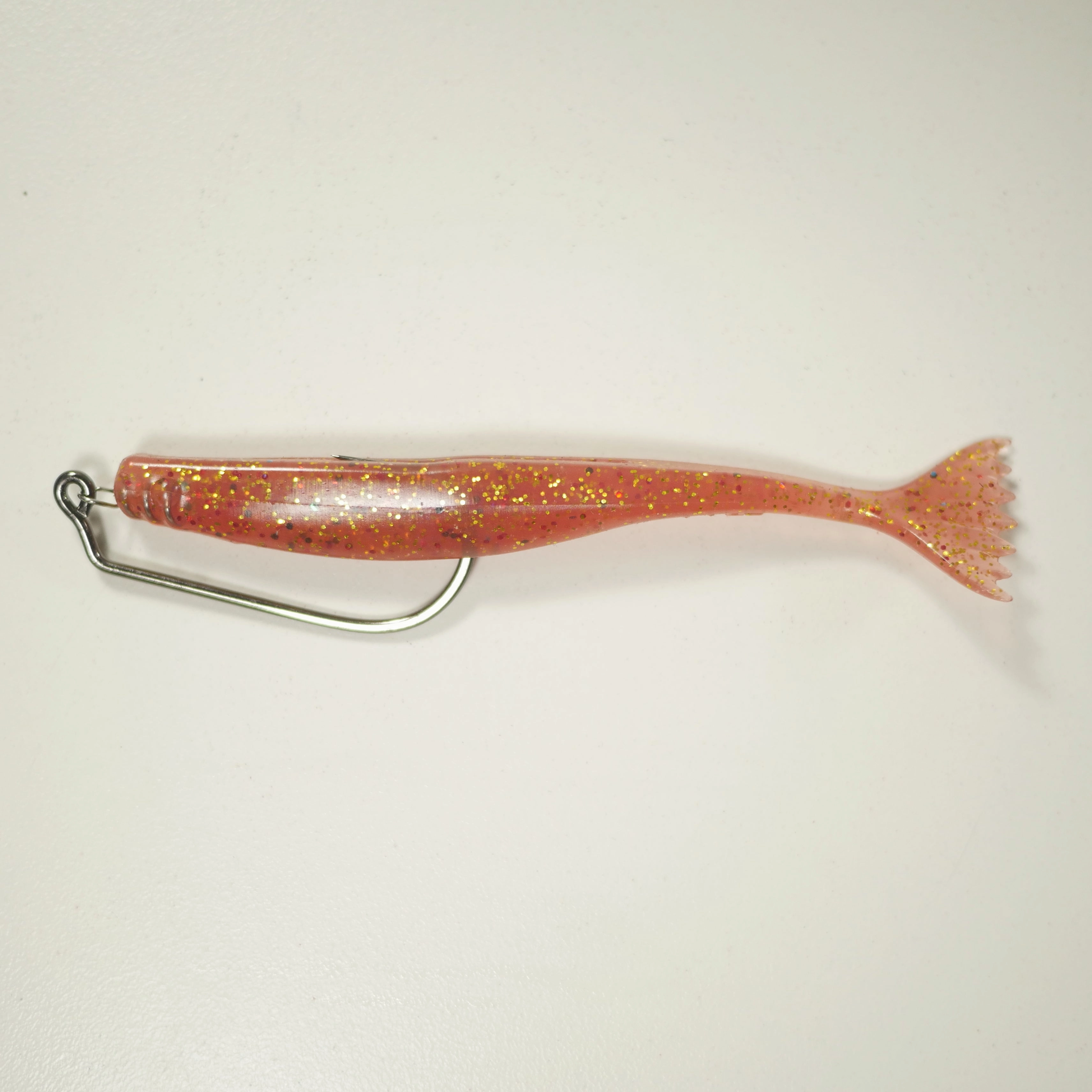 4/0 HEAVY DUTY RIGGING KIT (Qty 5) SHMINNOW (Shrimp/Minnow) 4" Soft Plastic Shrimp/Fluke (Qty 20) - CRANBERRY