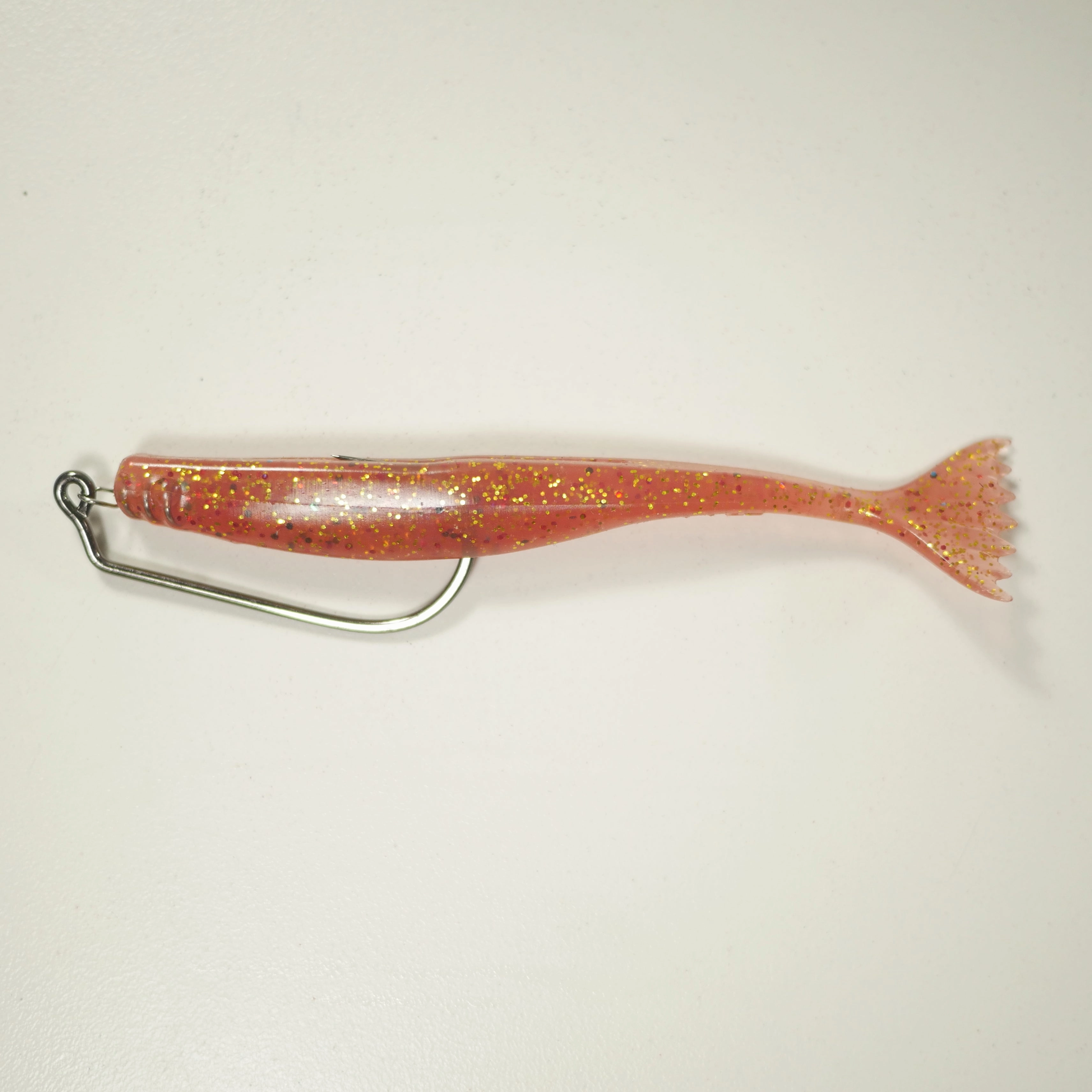 4/0 HEAVY DUTY RIGGING KIT (Qty 5) SHMINNOW (Shrimp/Minnow) 4" Soft Plastic Shrimp/Fluke (Qty 20) - CRANBERRY