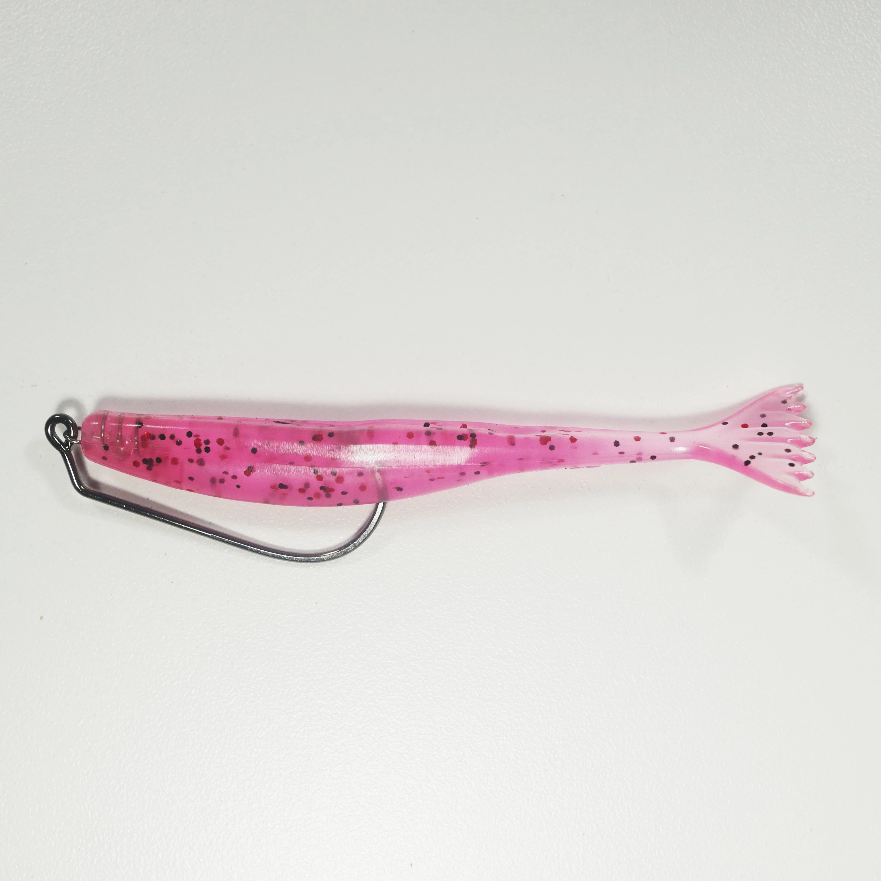 4/0 HEAVY DUTY RIGGING KIT (Qty 5) SHMINNOW (Shrimp/Minnow) 4" Soft Plastic Shrimp/Fluke (Qty 20) - PINK