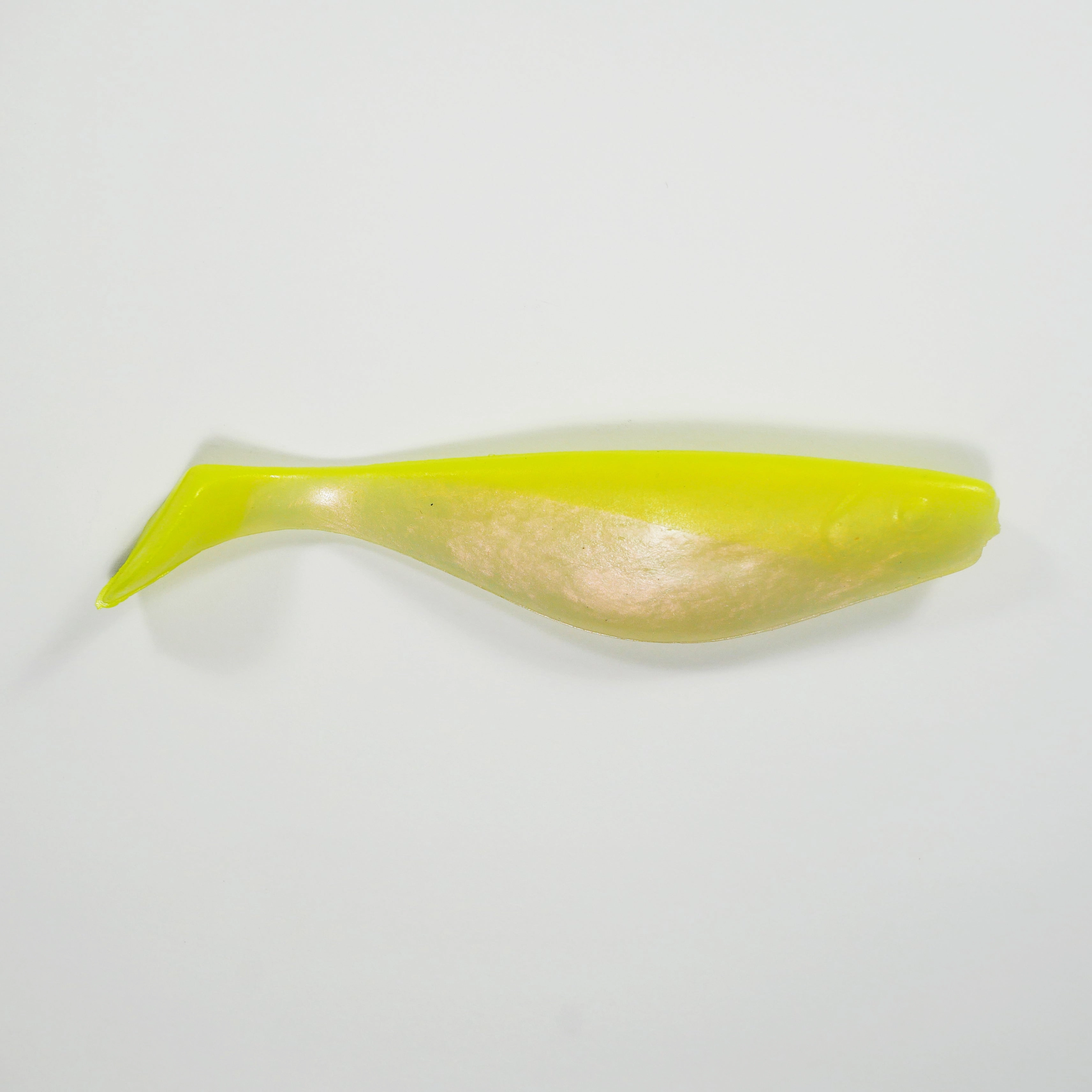 5" Paddletail Soft Plastic Finger Mullet - Chartreuse/Pearl  - 10 or 20 pack.  FREE SHIPPING.