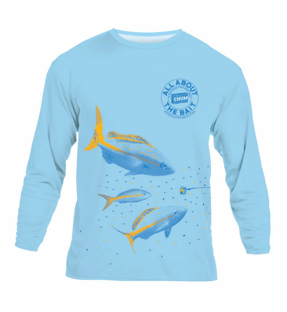 (  FREE MASK) CHUM WITH YELLOWTAIL SNAPPER - Light Blue - COOLMAX - 100% Micro Fiber Polyester Performance Long Sleeve Shirt (FREE SHIPPING)