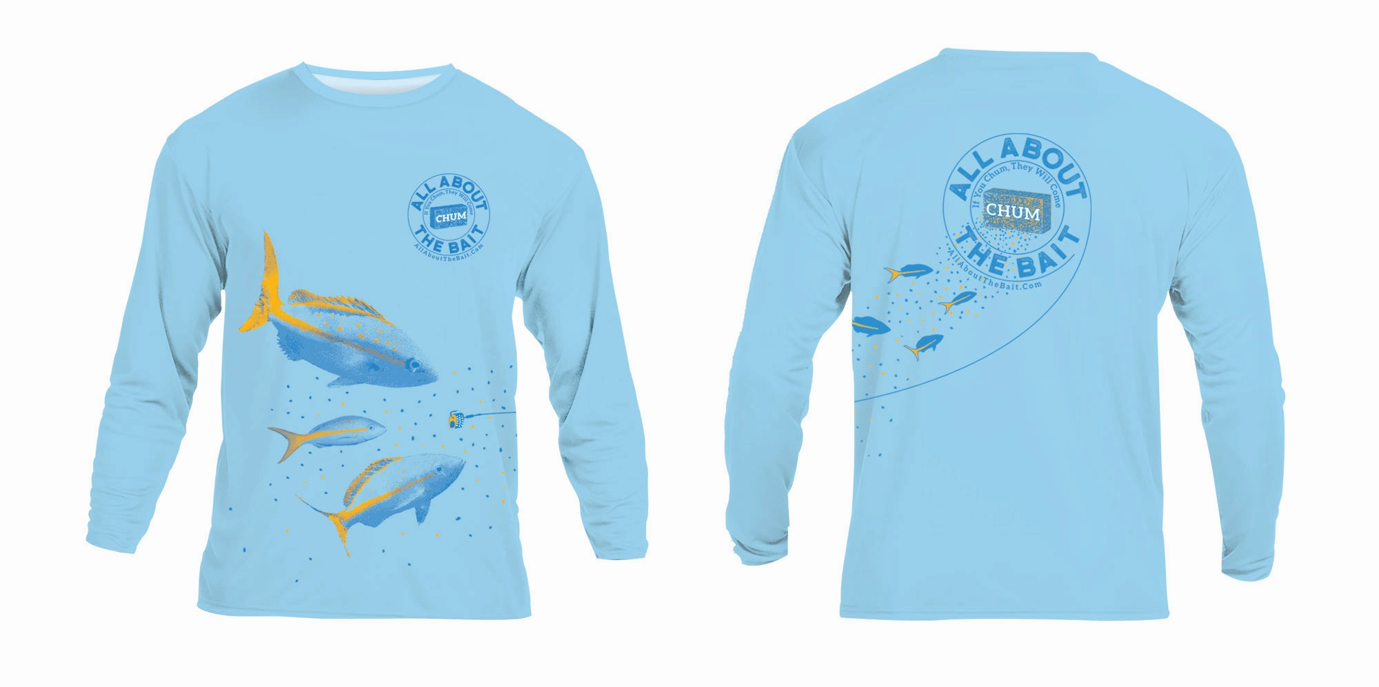 (  FREE MASK) CHUM WITH YELLOWTAIL SNAPPER - Light Blue - COOLMAX - 100% Micro Fiber Polyester Performance Long Sleeve Shirt (FREE SHIPPING)