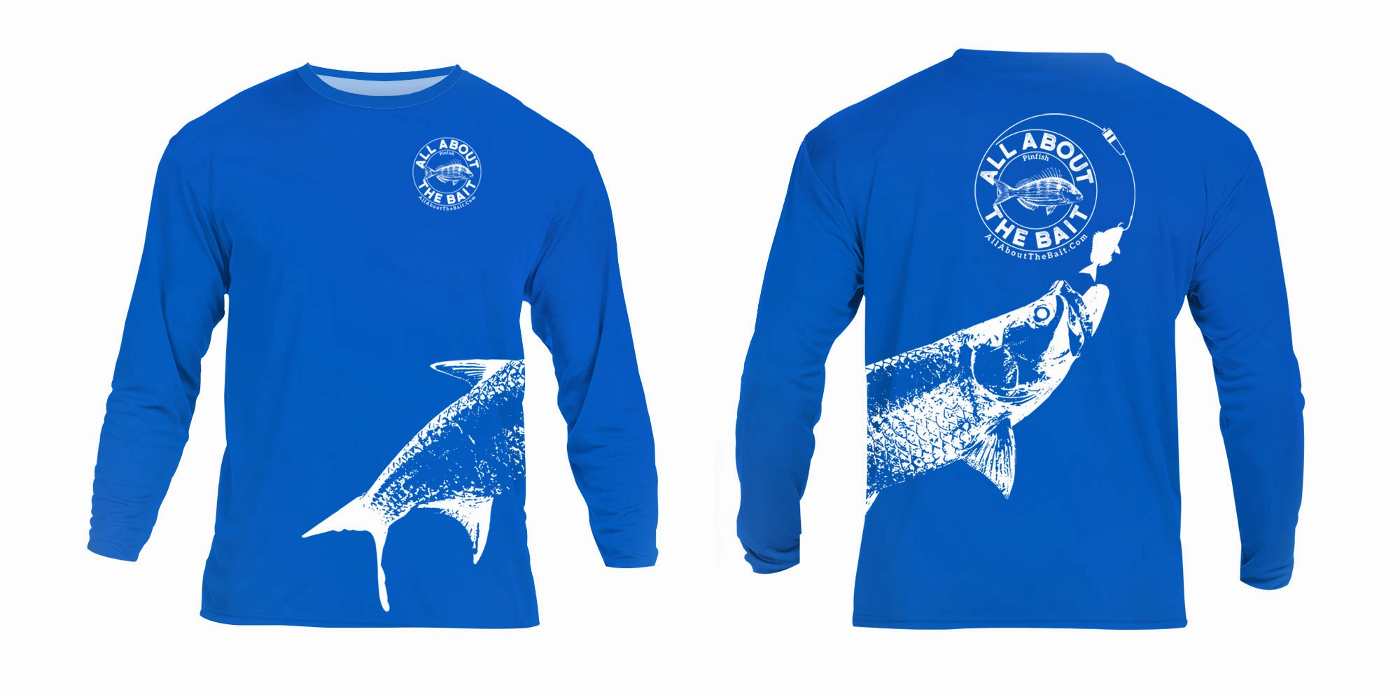 (  FREE MASK) PINFISH WITH TARPON- Royal Blue/White - COOLMAX - 100% Micro Fiber Polyester Performance Long Sleeve Shirt (FREE SHIPPING)