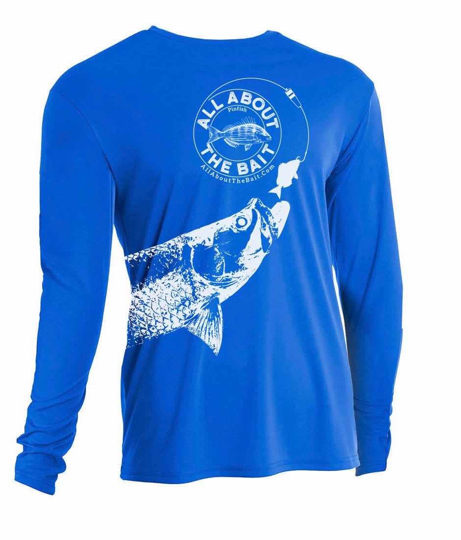 (  FREE MASK) PINFISH WITH TARPON- Royal Blue/White - COOLMAX - 100% Micro Fiber Polyester Performance Long Sleeve Shirt (FREE SHIPPING)