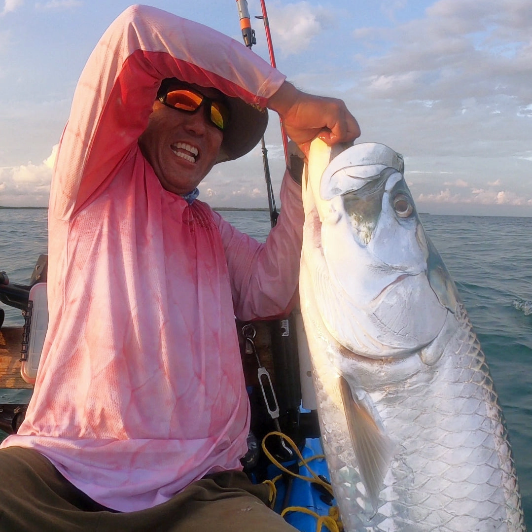 (  FREE TARPON FACE MASK) - TARPON SUNSET - COOLMAX - 100% Micro Fiber Polyester Performance Long Sleeve Shirt (FREE SHIPPING)