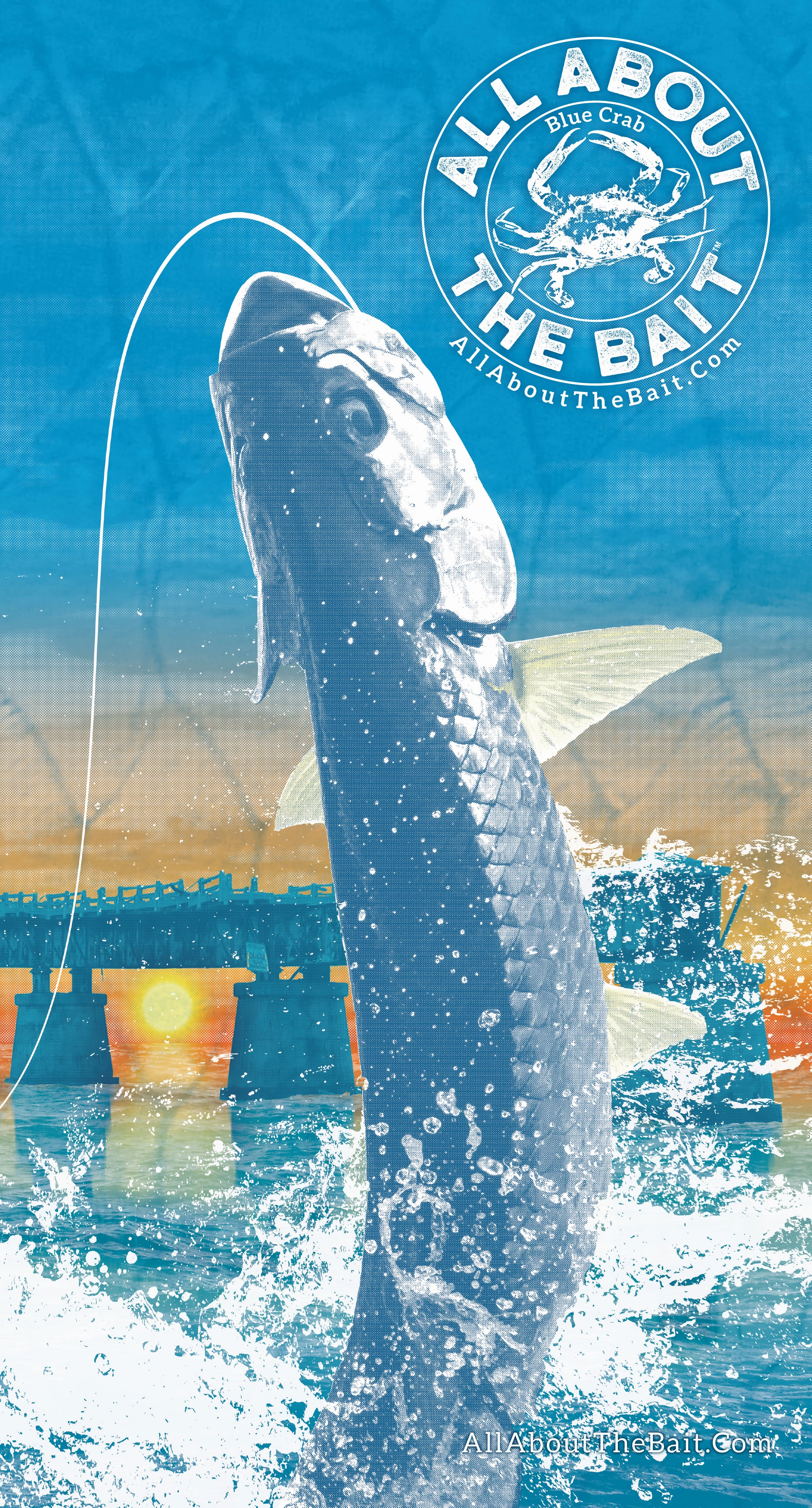 (  FREE TARPON OR BLUE CRAB FACE MASK) - BAHIA HONDA BRIDGE TARPON ft. BLUE CRAB - COOLMAX - 100% Micro Fiber Polyester Performance Long Sleeve Shirt