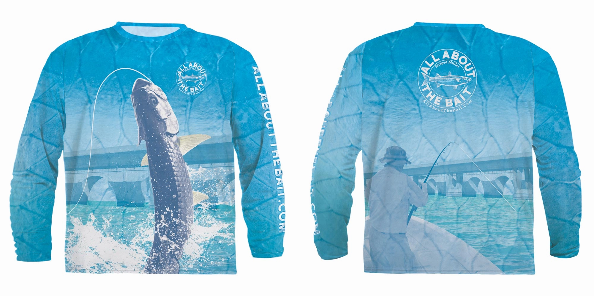 (  FREE TARPON OR MULLET FACE MASK) - FLORIDA BRIDGE TARPON ft. MULLET - COOLMAX - 100% Micro Fiber Polyester Performance Long Sleeve Shirt