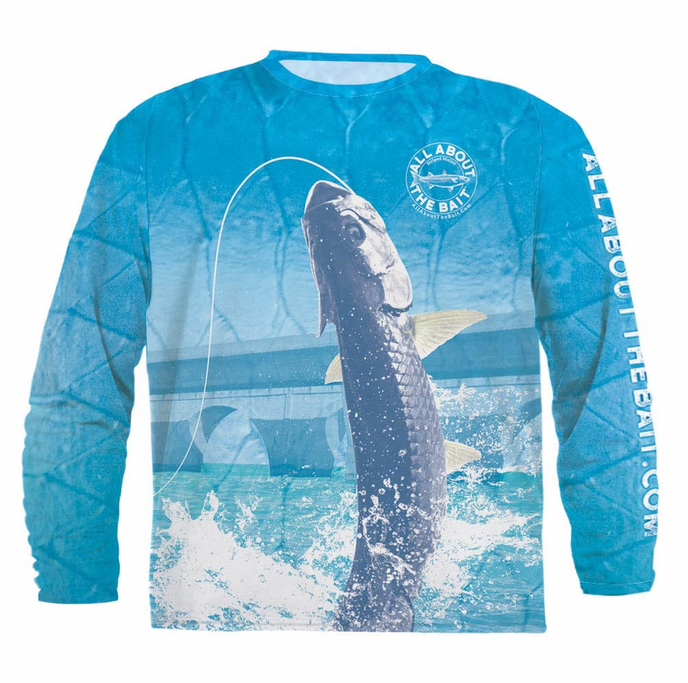 (  FREE TARPON OR MULLET FACE MASK) - FLORIDA BRIDGE TARPON ft. MULLET - COOLMAX - 100% Micro Fiber Polyester Performance Long Sleeve Shirt