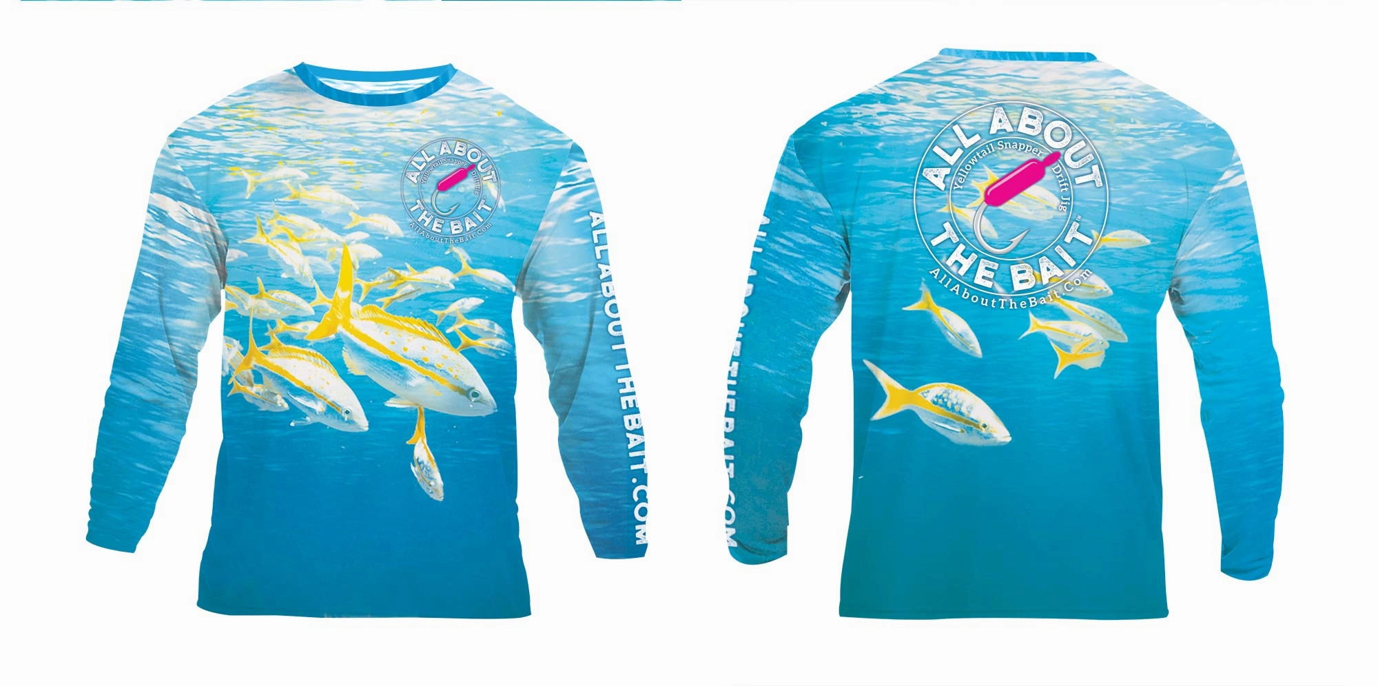 (  FREE YELLOWTAIL FACE MASK) - Yellowtail Snapper w/ Drift Jig - COOLMAX - 100% Micro Fiber Polyester Performance Long Sleeve Shirt (FREE SHIPPING)
