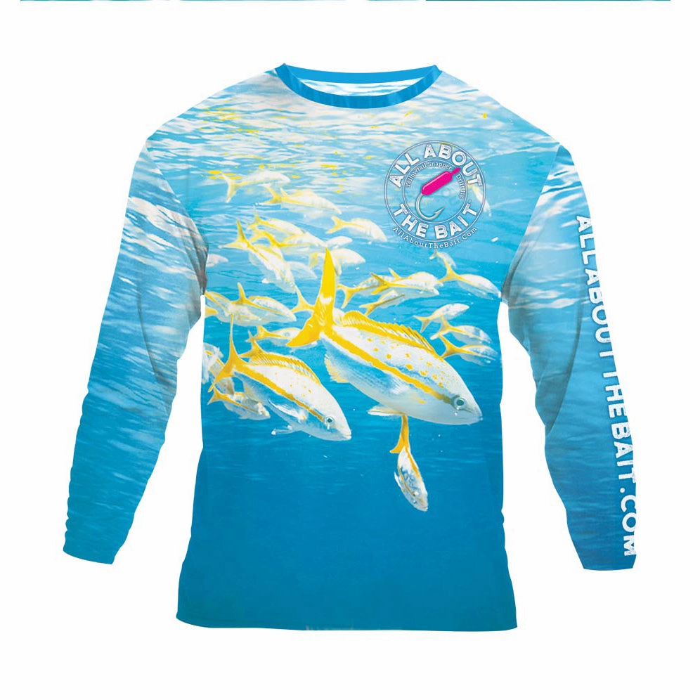 (  FREE YELLOWTAIL FACE MASK) - Yellowtail Snapper w/ Drift Jig - COOLMAX - 100% Micro Fiber Polyester Performance Long Sleeve Shirt (FREE SHIPPING)