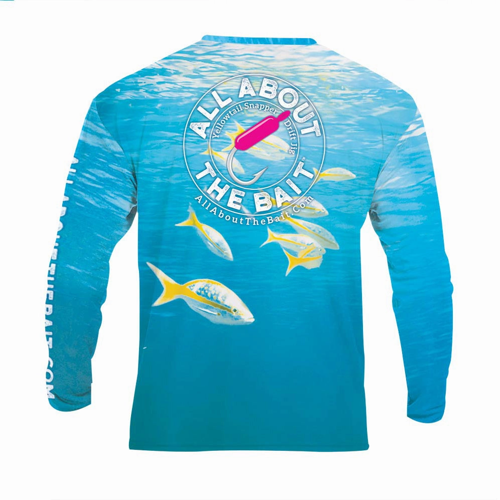 (  FREE YELLOWTAIL FACE MASK) - Yellowtail Snapper w/ Drift Jig - COOLMAX - 100% Micro Fiber Polyester Performance Long Sleeve Shirt (FREE SHIPPING)
