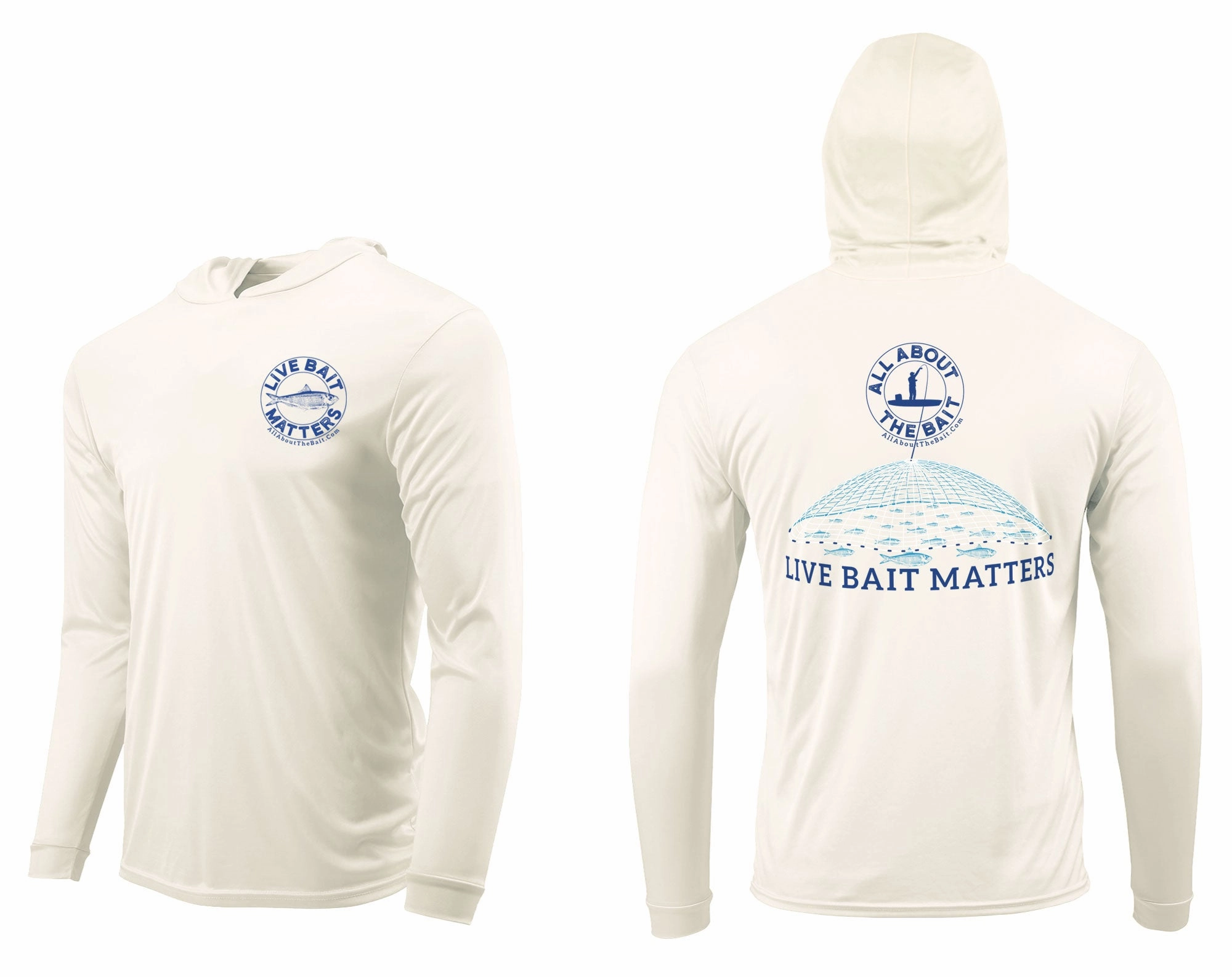 (FREE MASK) LIVE BAIT MATTERS HOODED - SAND - 50  UPF - Long Sleeve Performance Shirt - 100% Polyester - FREE DELIVERY