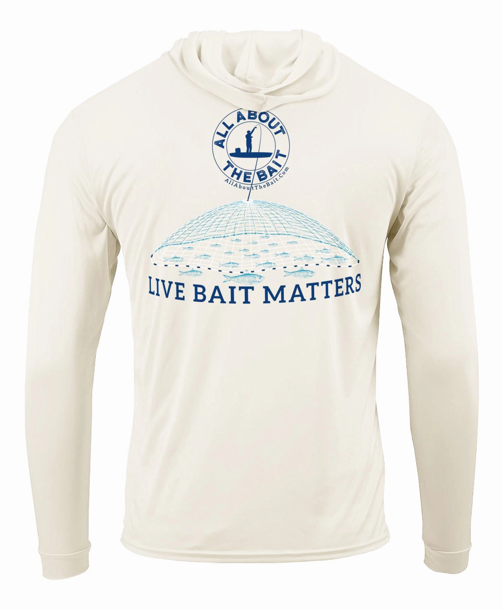 (FREE MASK) LIVE BAIT MATTERS HOODED - SAND - 50  UPF - Long Sleeve Performance Shirt - 100% Polyester - FREE DELIVERY