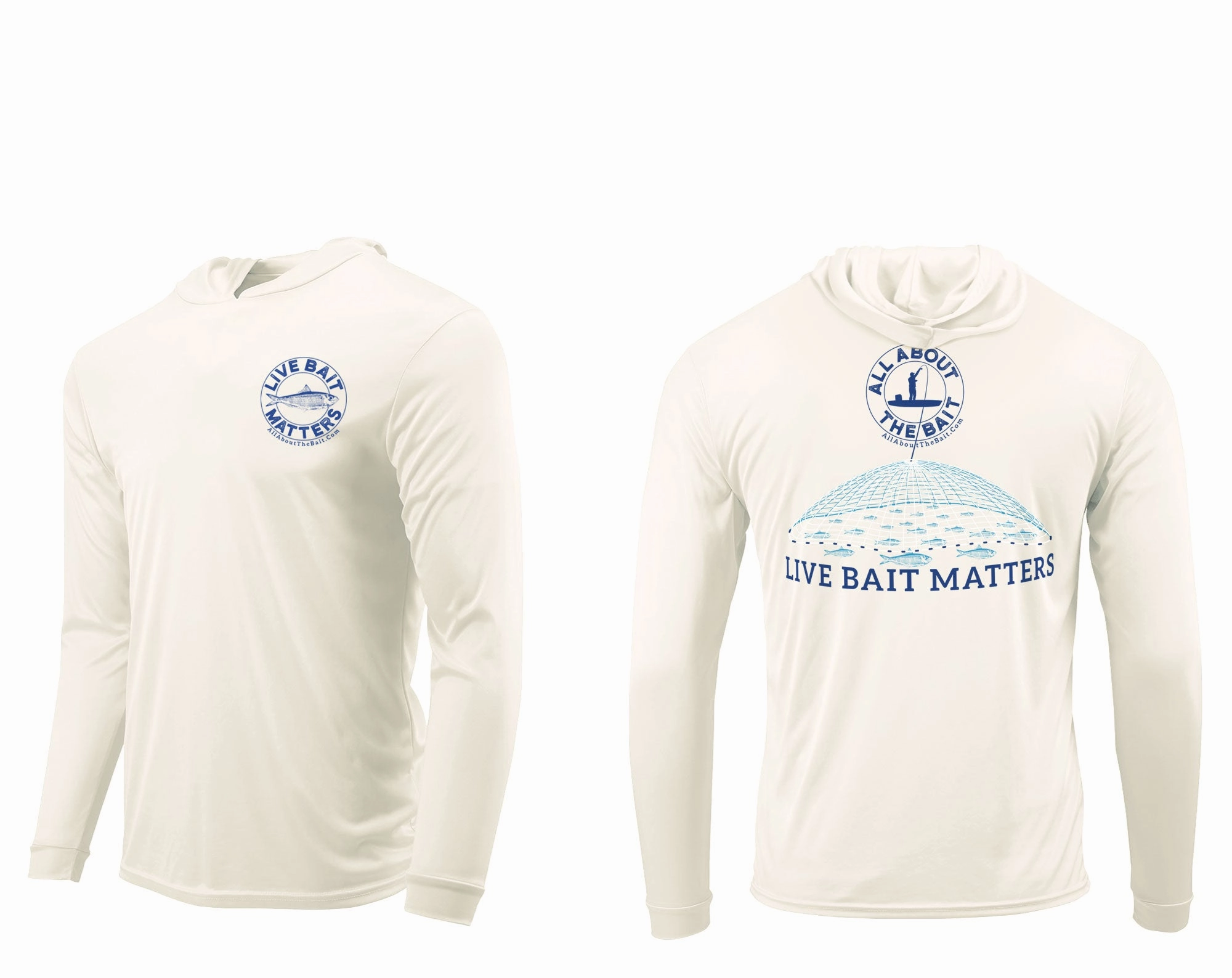 (FREE MASK) LIVE BAIT MATTERS HOODED - SAND - 50  UPF - Long Sleeve Performance Shirt - 100% Polyester - FREE DELIVERY