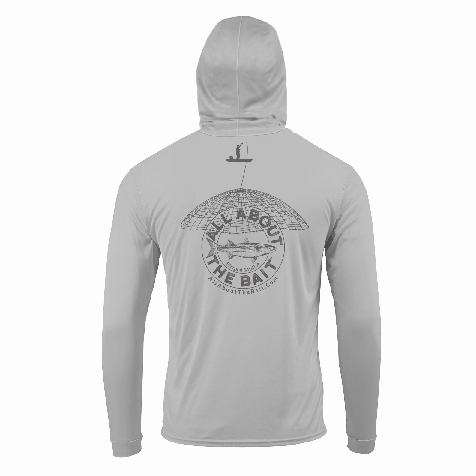 (FREE MASK) MULLET CAST NET HOODED - ALUMINUM - 50  UPF - Long Sleeve Performance Shirt - 100% Polyester - FREE DELIVERY