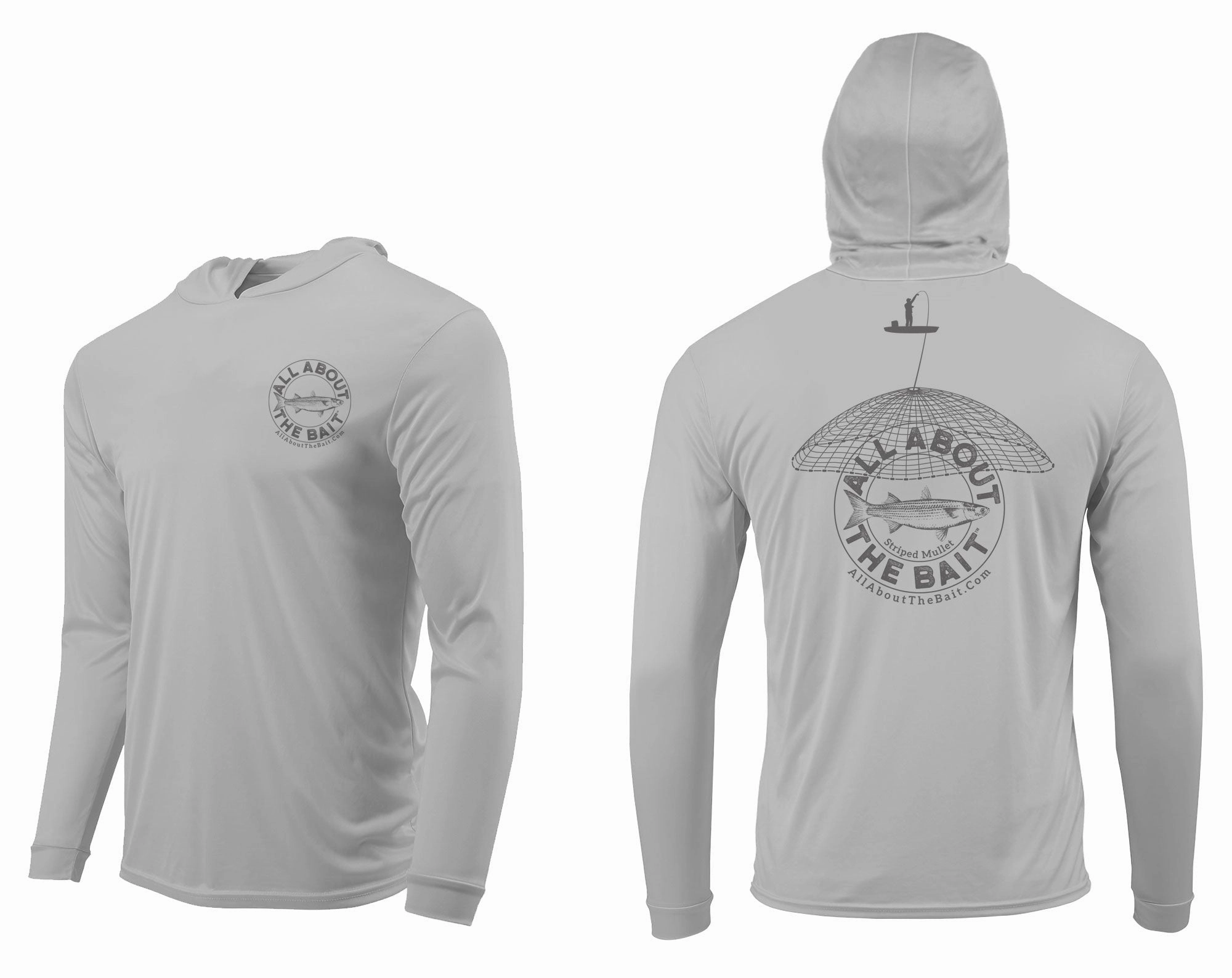 (FREE MASK) MULLET CAST NET HOODED - ALUMINUM - 50  UPF - Long Sleeve Performance Shirt - 100% Polyester - FREE DELIVERY