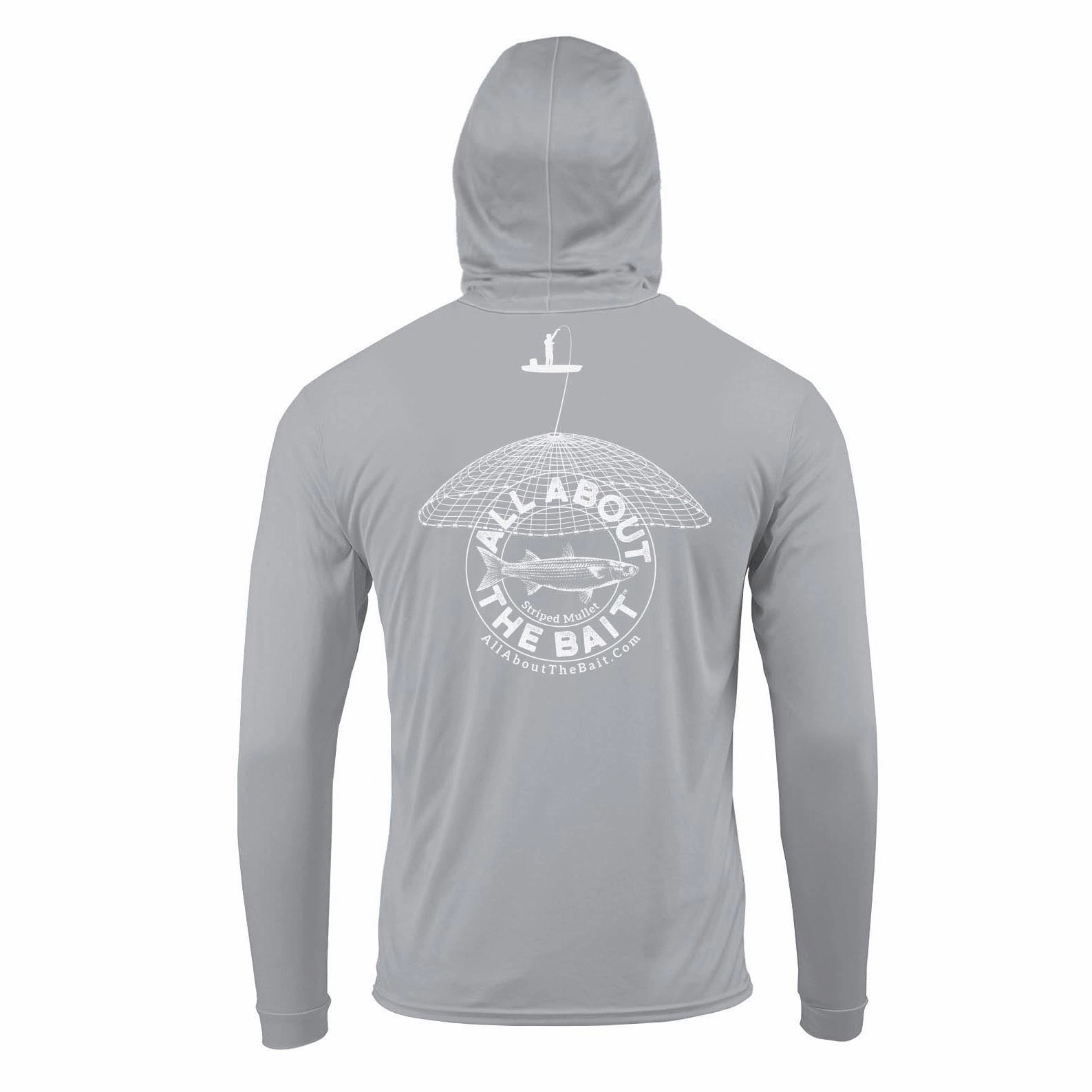 (FREE MASK) MULLET CAST NET HOODED - MID GRAY - 50  UPF - Long Sleeve Performance Shirt - 100% Polyester - FREE DELIVERY