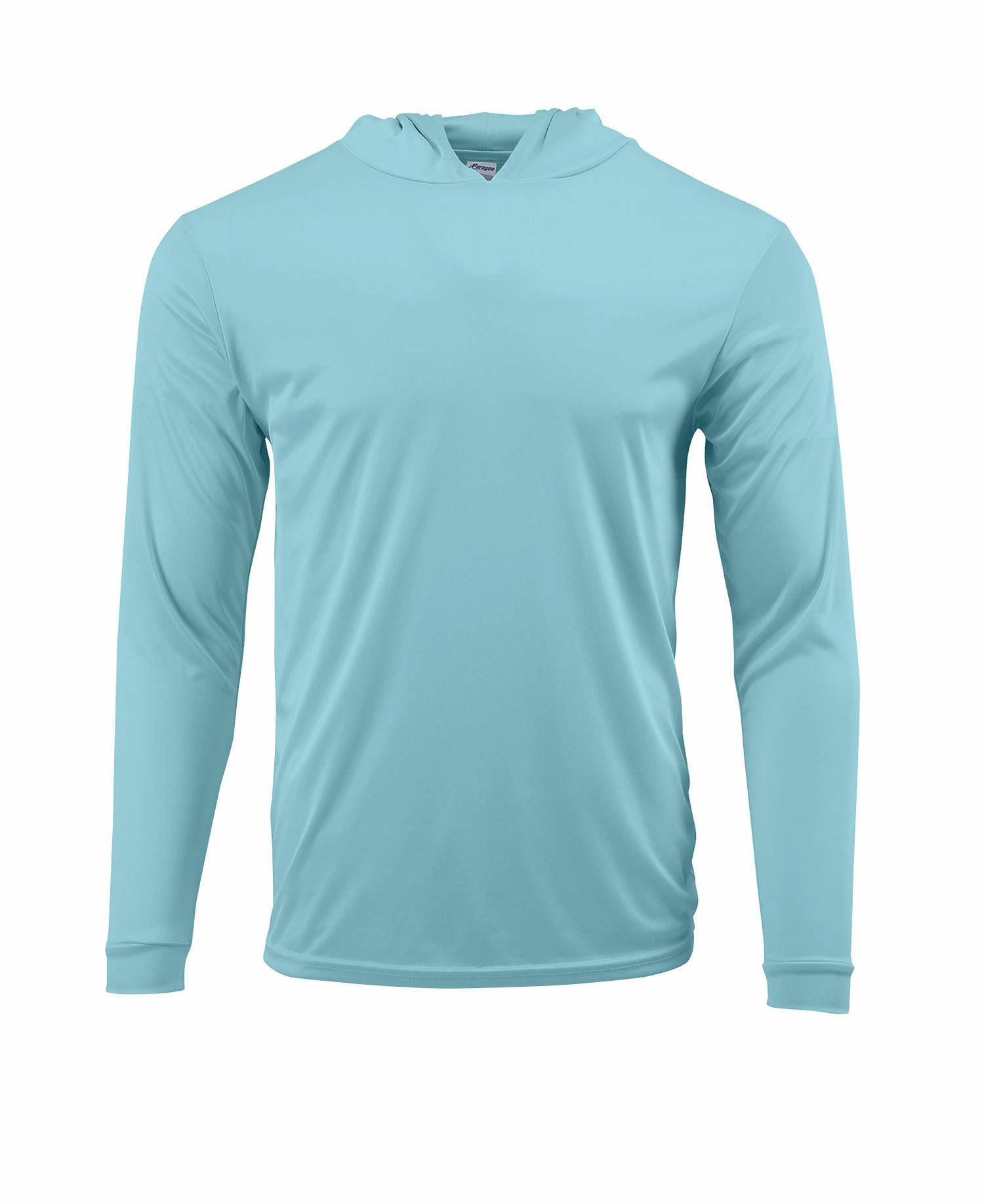 (NO LOGO) PLAIN HOODED - AQUA BLUE - 50  UPF - Long Sleeve Performance Shirt - 100% Polyester - FREE DELIVERY