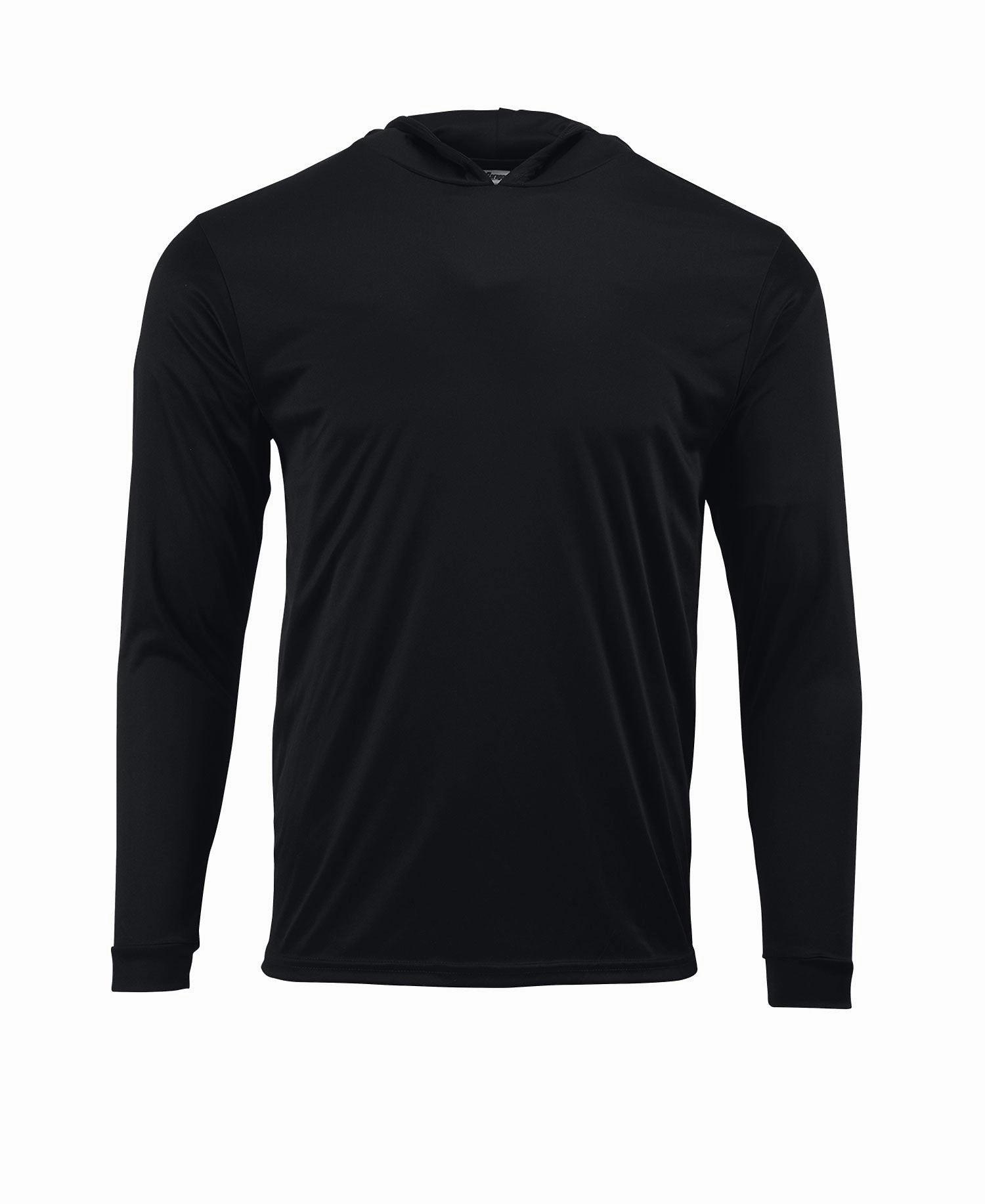 (NO LOGO) PLAIN HOODED - BLACK - 50  UPF - Long Sleeve Performance Shirt - 100% Polyester - FREE DELIVERY