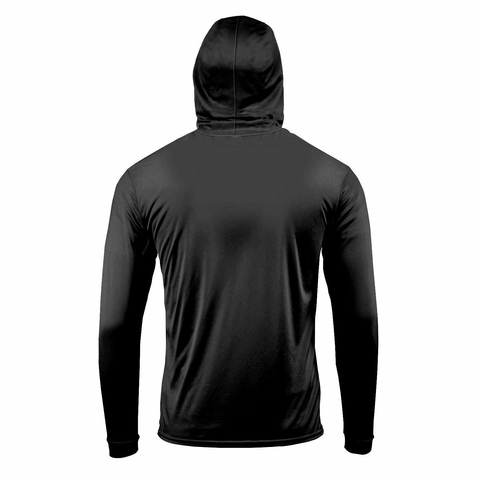 (NO LOGO) PLAIN HOODED - BLACK - 50  UPF - Long Sleeve Performance Shirt - 100% Polyester - FREE DELIVERY