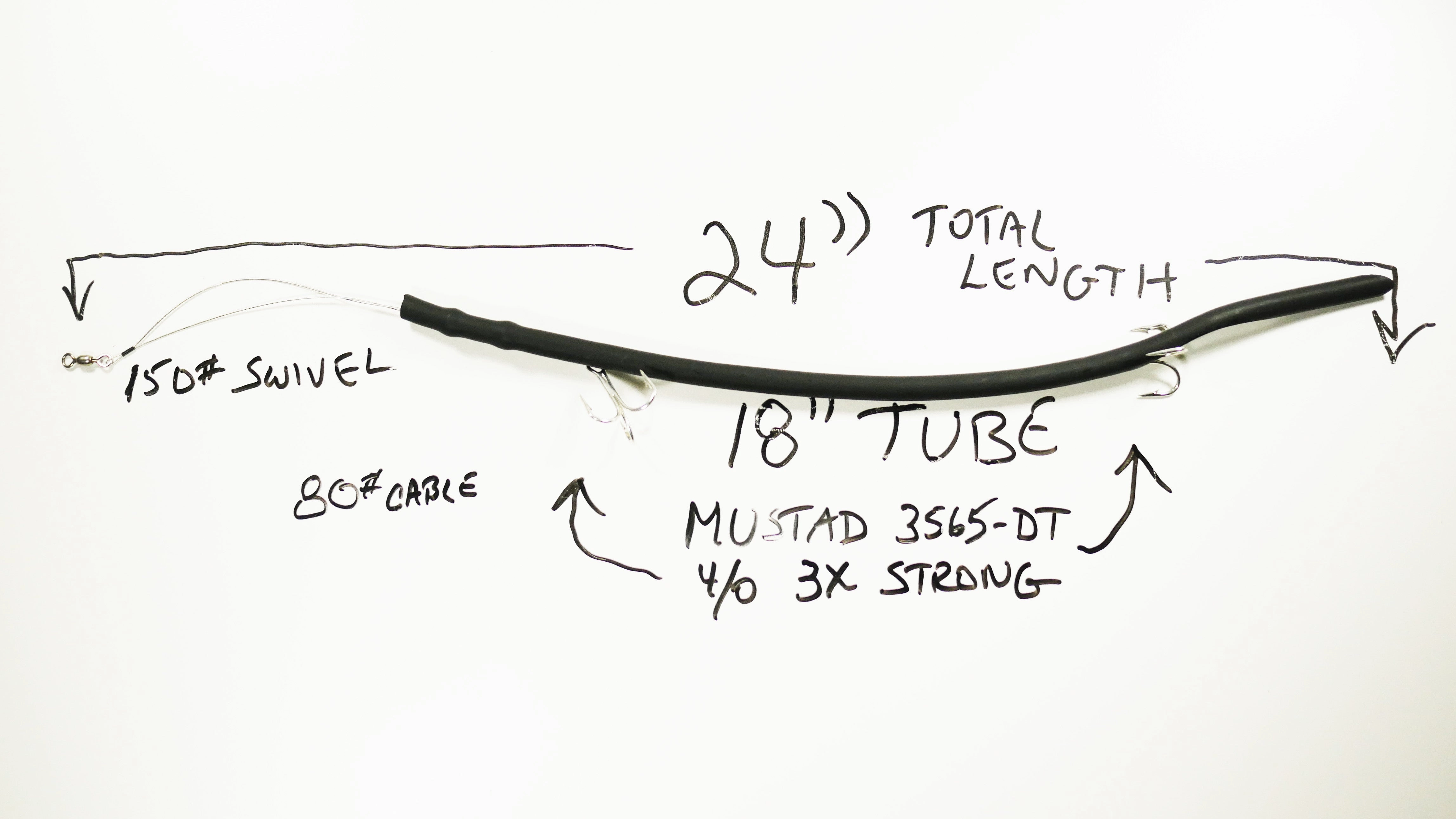 "BIG DADDY" BLACK CLASSIC CUDA TUBES (DOUBLE) TREBLE HOOK - 2 or 5 Pack
