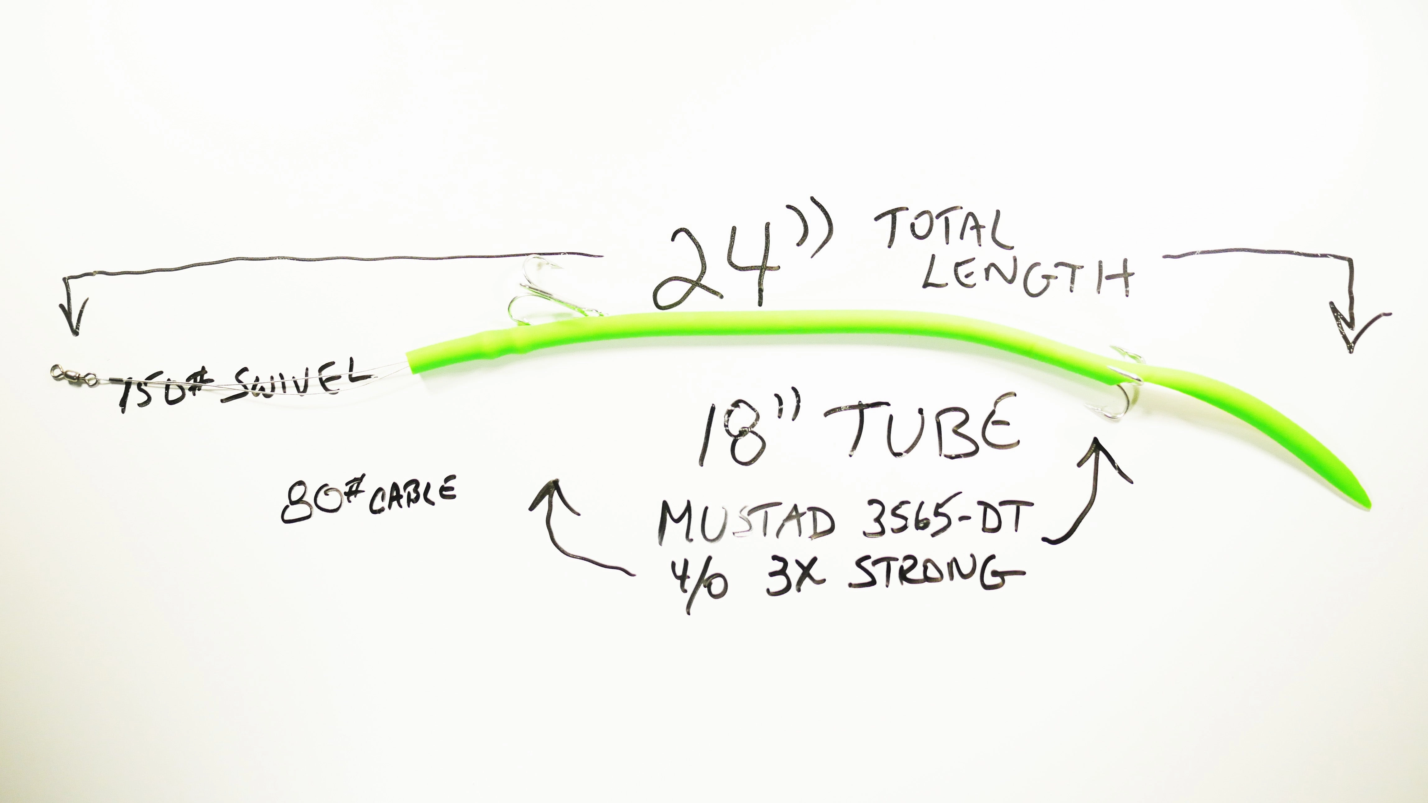 "BIG DADDY" GREEN CLASSIC CUDA TUBES (DOUBLE) TREBLE HOOK - 2 or 5 Pack