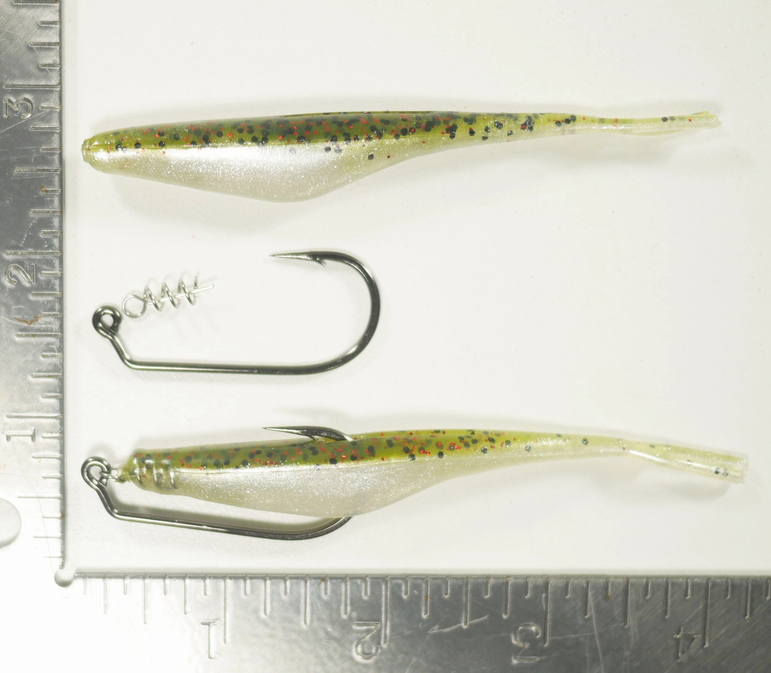 (RIGGING KIT) 4" Fluke Soft Plastic - PEARL/WATERMELON BACK - 4 Rigs 20 pack - FREE SHIPPING