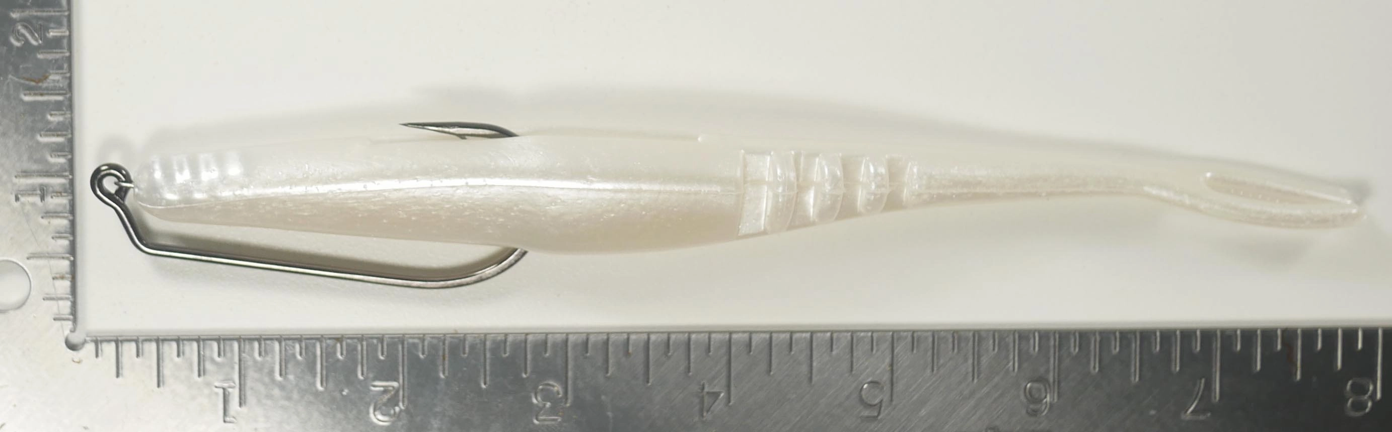 (RIGGING KIT) 7" Fluke Soft Plastic - PEARL WHITE  - (2 OR 5) Rigs (5 OR 10) Pack - FREE SHIPPING