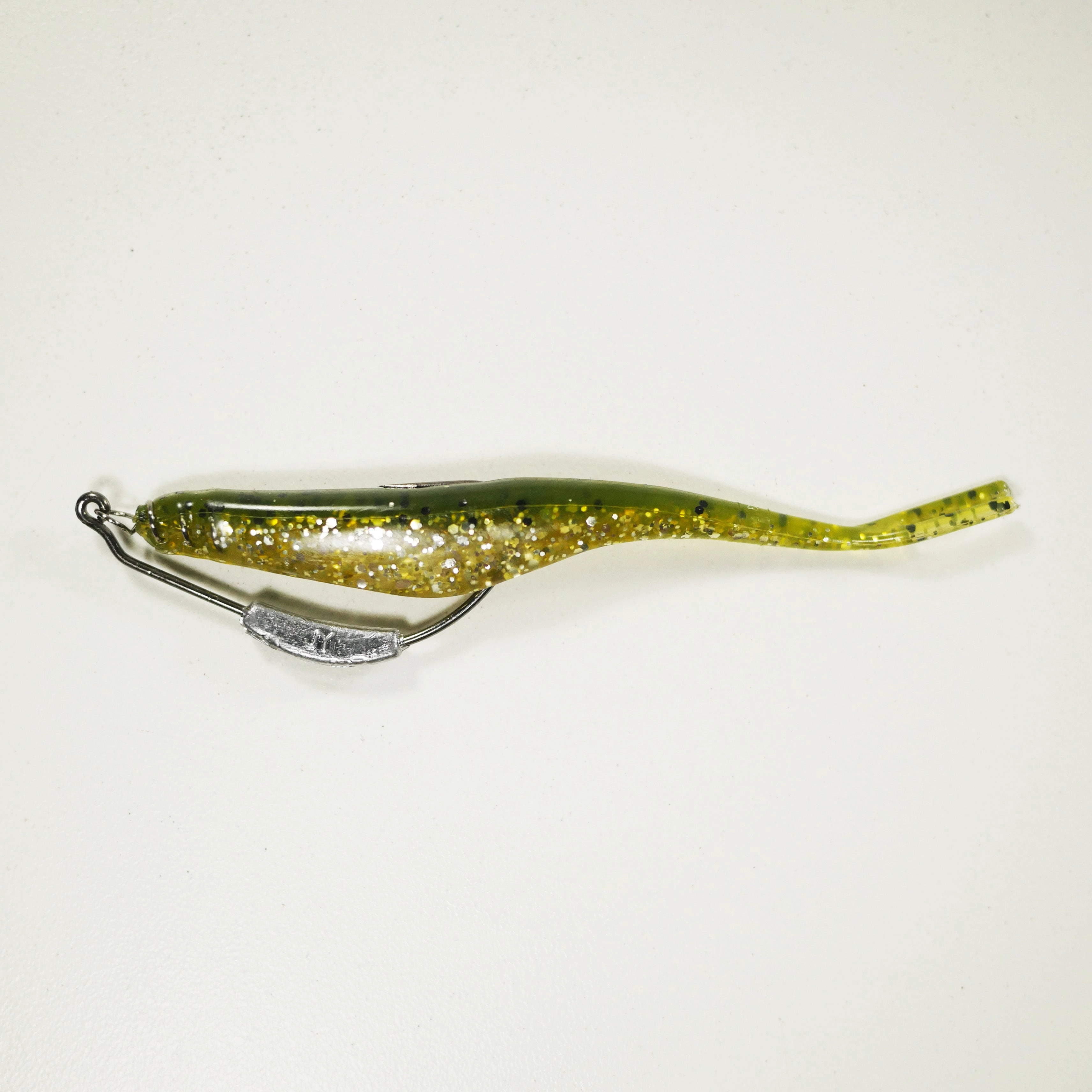 (Weighted Hook) 4" Fluke Soft Plastic - GOLD GLITTER GREENBACK - 5 Rigs 20 pack - FREE SHIPPING