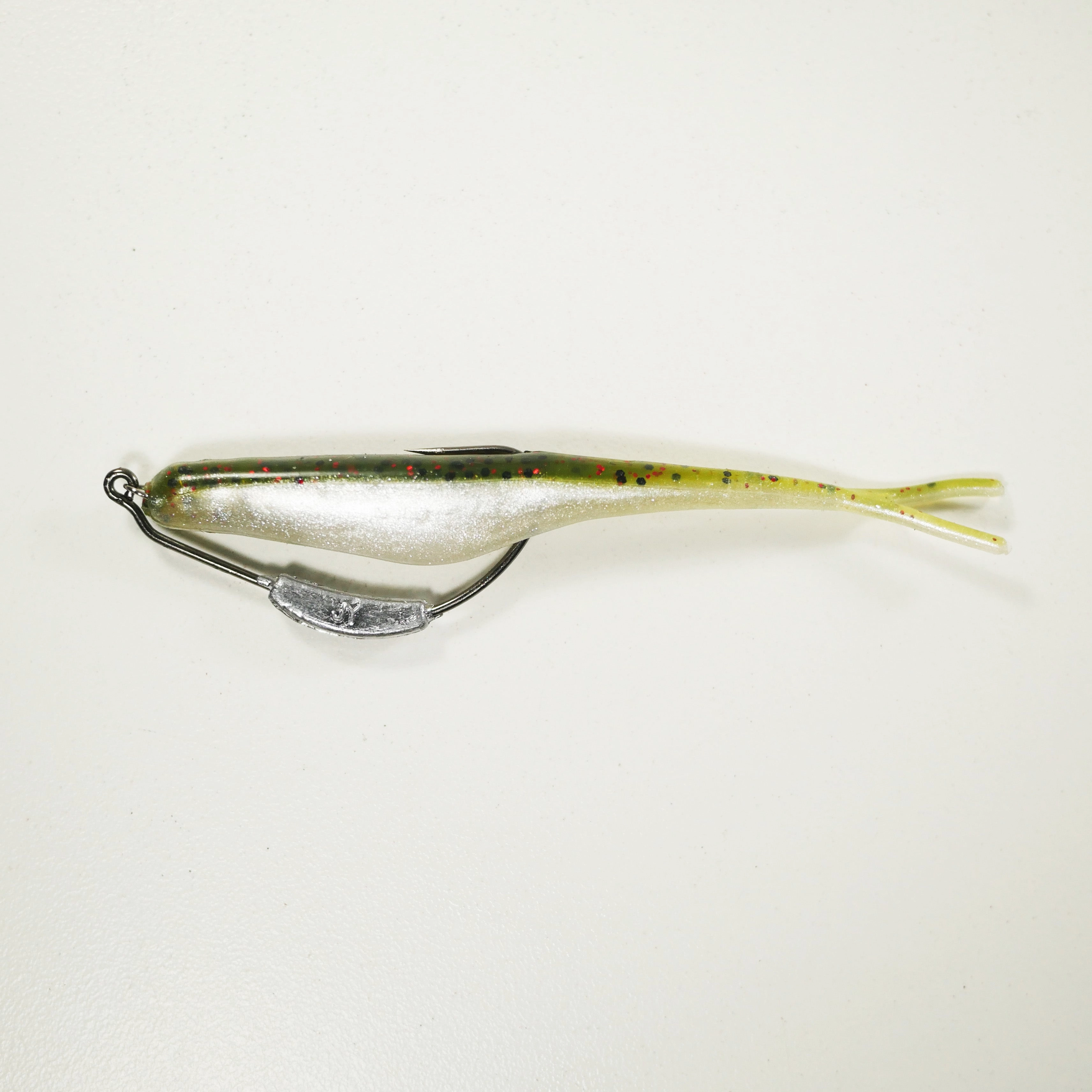 (Weighted Hook) 4" Fluke Soft Plastic - PEARL/WATERMELON BACK - 5 Rigs 20 pack - FREE SHIPPING