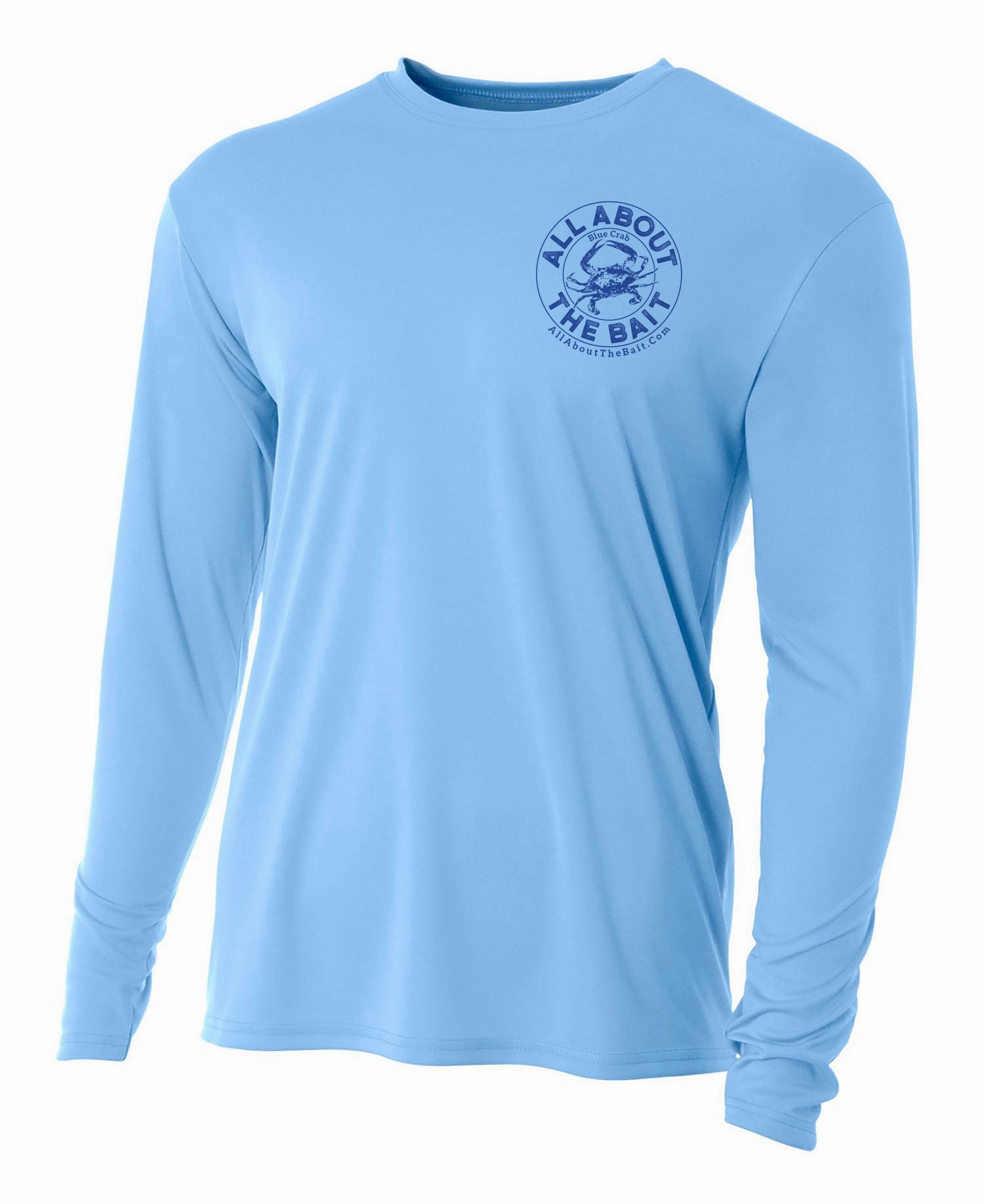 Blue Crab - Light Blue - 100% Micro Fiber Polyester Performance Long Sleeve Shirt (FREE SHIPPING) *4XL, 5XL, & 6XL SIZES ARE  PORT AND COMPANY 50/50 COTTON/POLYESTER BLEND.