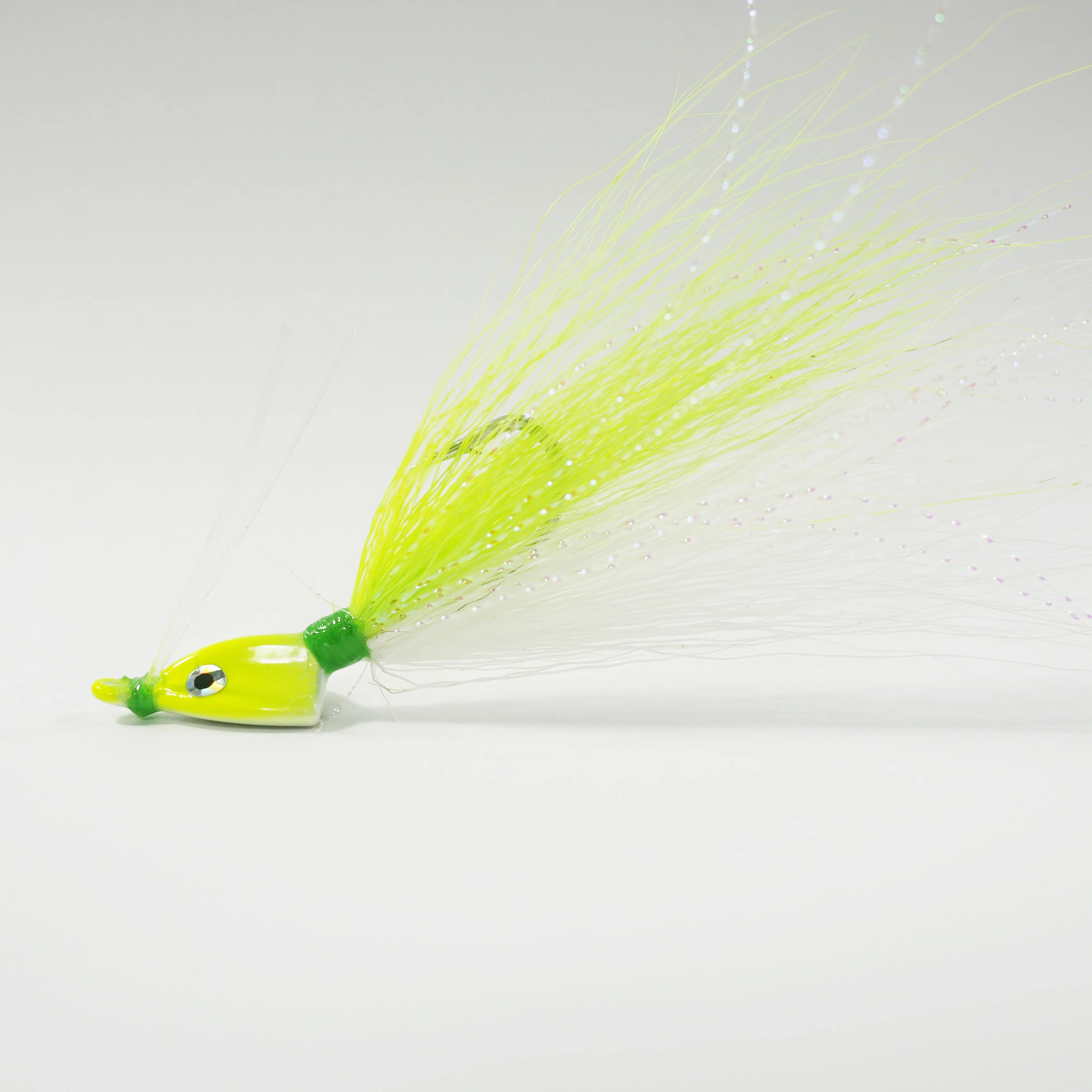 (CHARTREUSE/WHITE) BONEFISH BUCKTAIL (30 ANGLED) - 1/4 oz - 3, 5, or 10 pack.  FREE SHIPPING