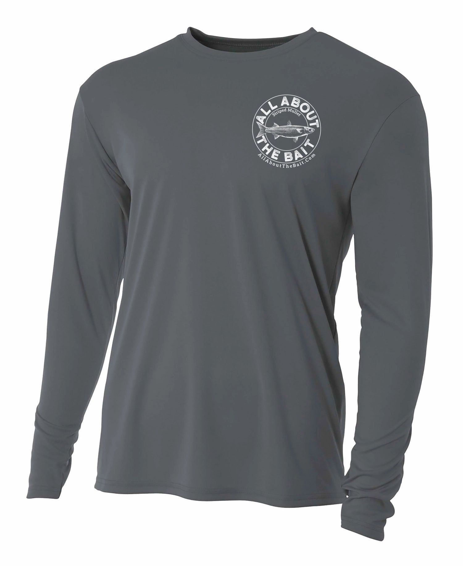 Mullet - Graphite - 100% Micro Fiber Polyester Performance Long Sleeve Shirt  (FREE SHIPPING) ***4XL, 5XL, & 6XL SIZES ARE PORT AND COMPANY 50/50 COTTON/POLYESTER BLEND.