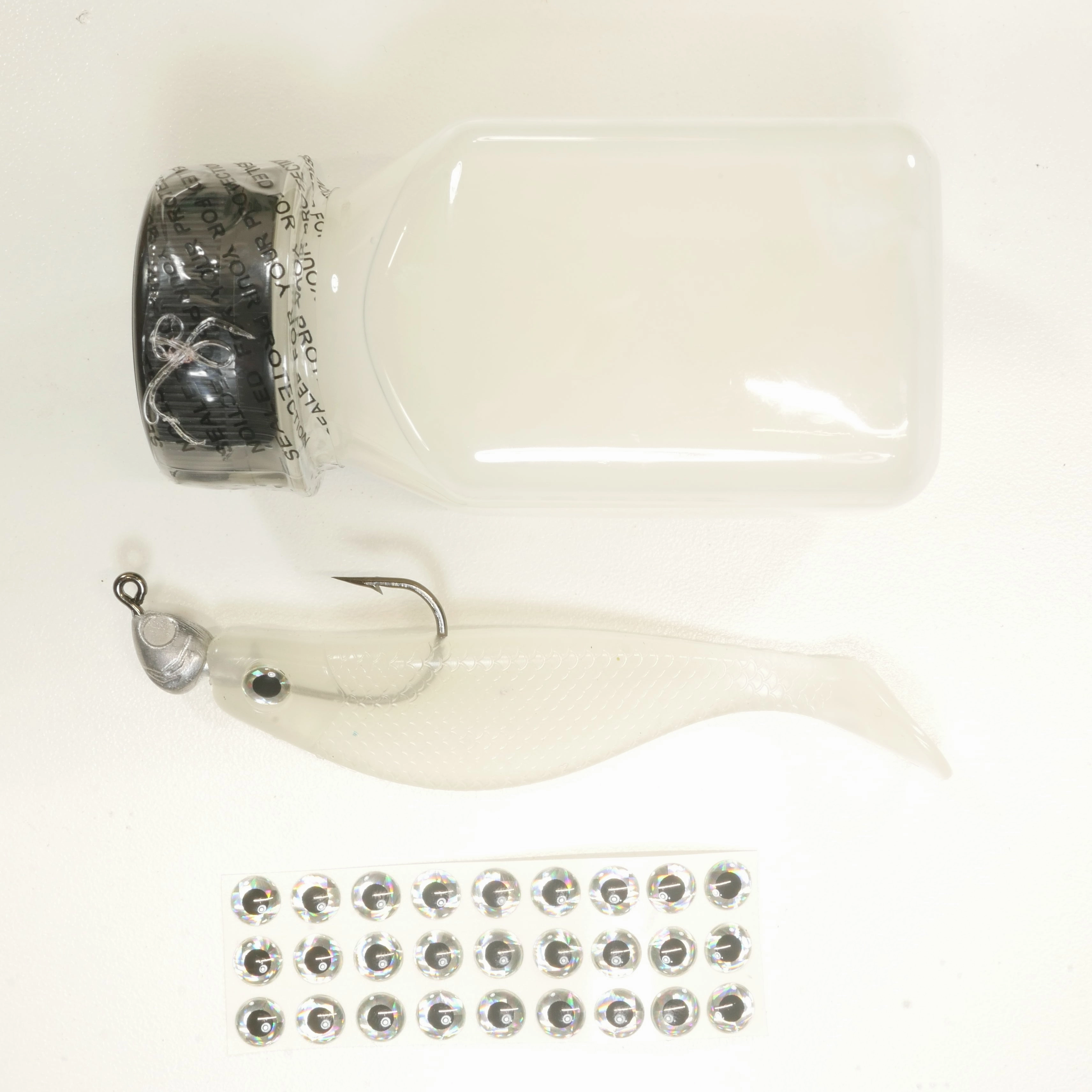 NEW (GLOW) 4" Paddletail Soft Plastic (qty 20 or 40)   AATB Jighead (qty 5 or 10)   Eye Pack   Eye Dip - COMBO PACK .  FREE SHIPPING.