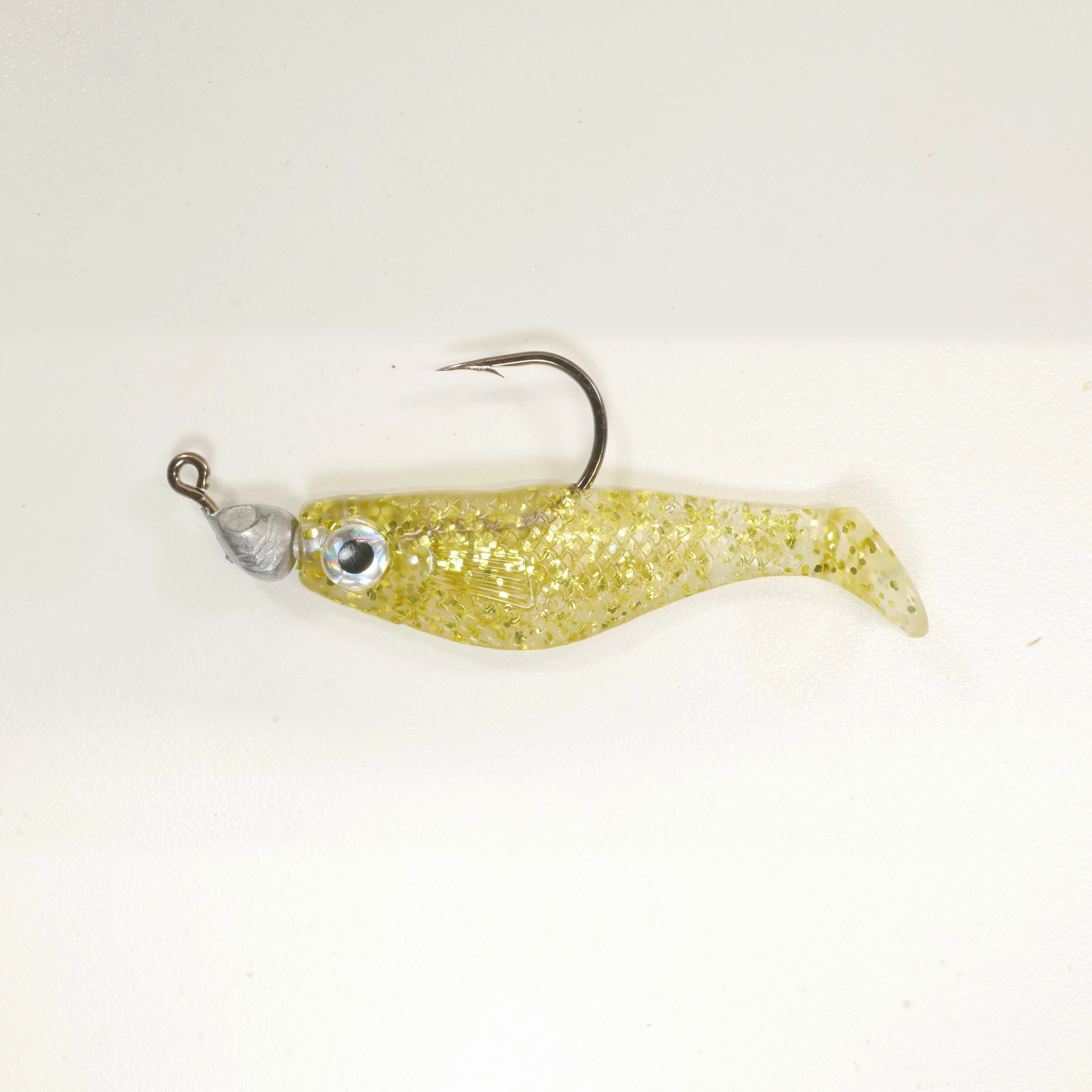 NEW (Gold) 2 5/8" Paddletail Soft Plastic (qty 20 or 40)   AATB Jighead (qty 5 or 10)   Eye Pack - COMBO PACK .  FREE SHIPPING.