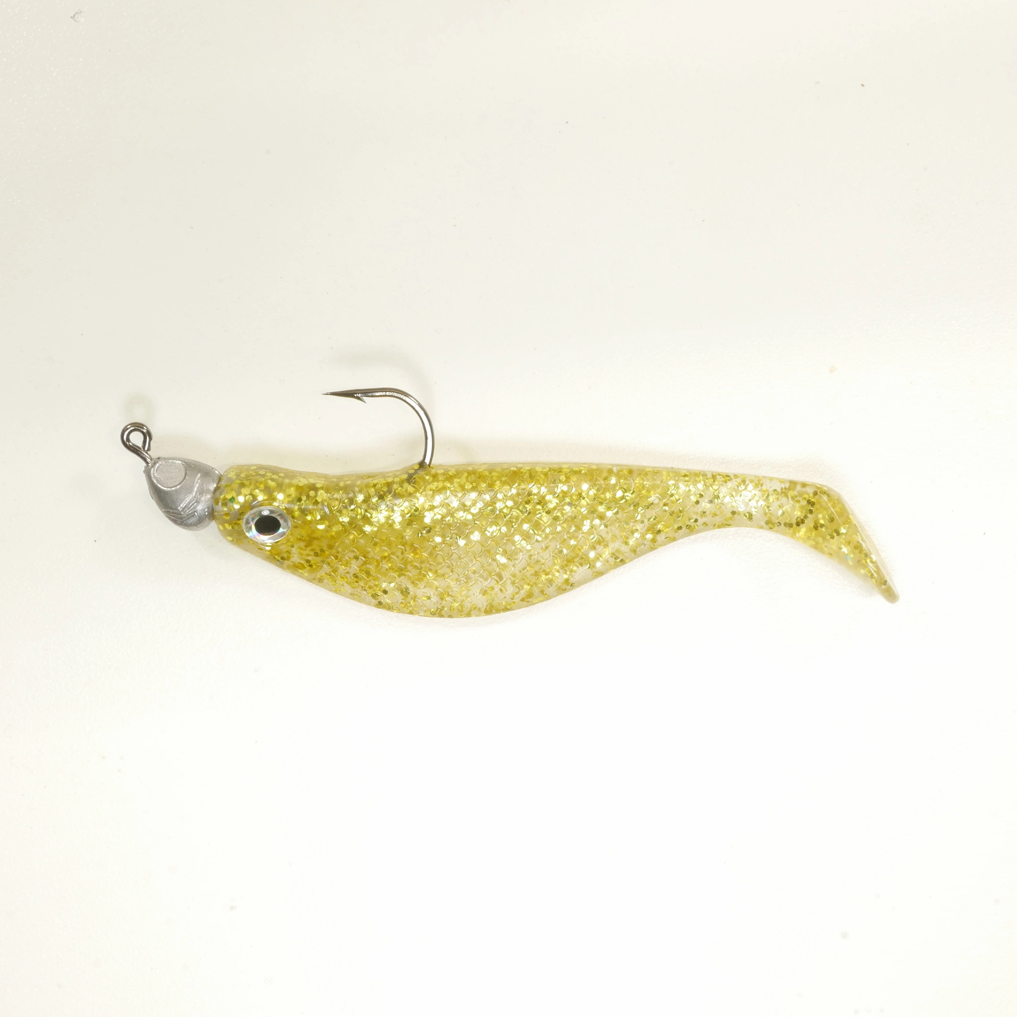 NEW (Gold) 4" Paddletail Soft Plastic (qty 20 or 40)   AATB Jighead (qty 5 or 10)   Eye Pack - COMBO PACK .  FREE SHIPPING.