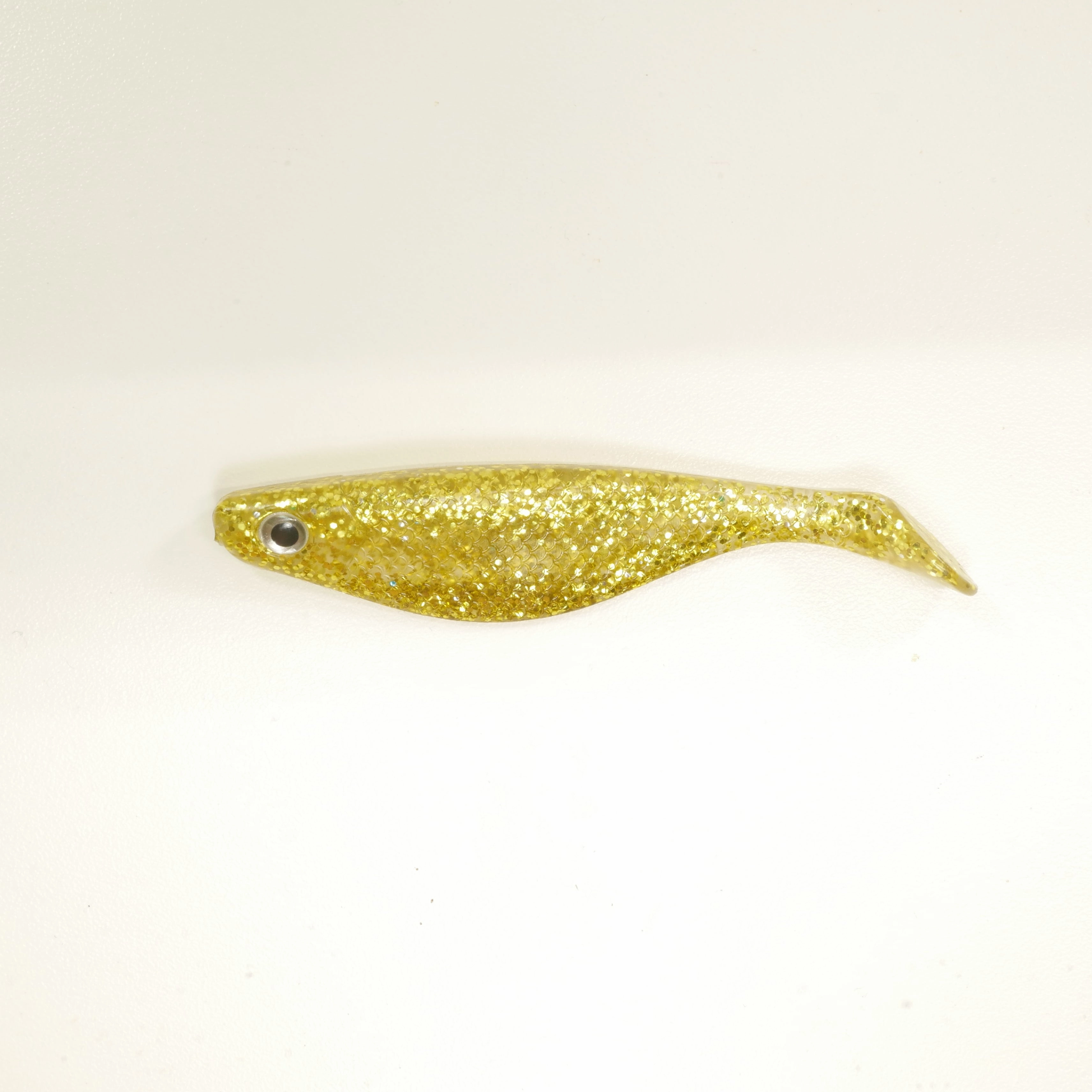 NEW (Gold) 4" Paddletail Soft Plastic (qty 20 or 40)   AATB Jighead (qty 5 or 10)   Eye Pack - COMBO PACK .  FREE SHIPPING.