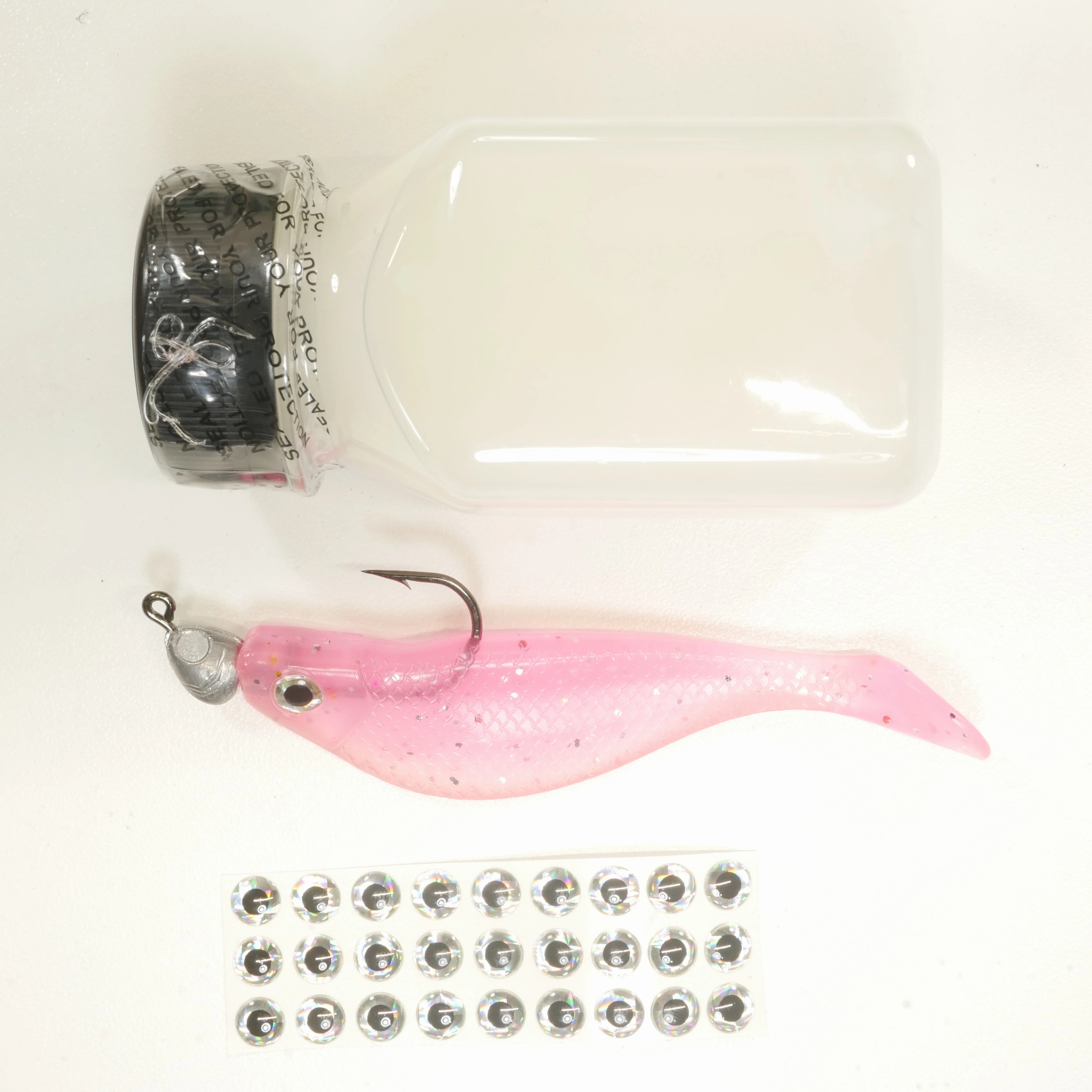 NEW (PINK) 4" Paddletail Soft Plastic (qty 20 or 40)   AATB Jighead (qty 5 or 10)   Eye Pack   Eye Dip - COMBO PACK .  FREE SHIPPING.