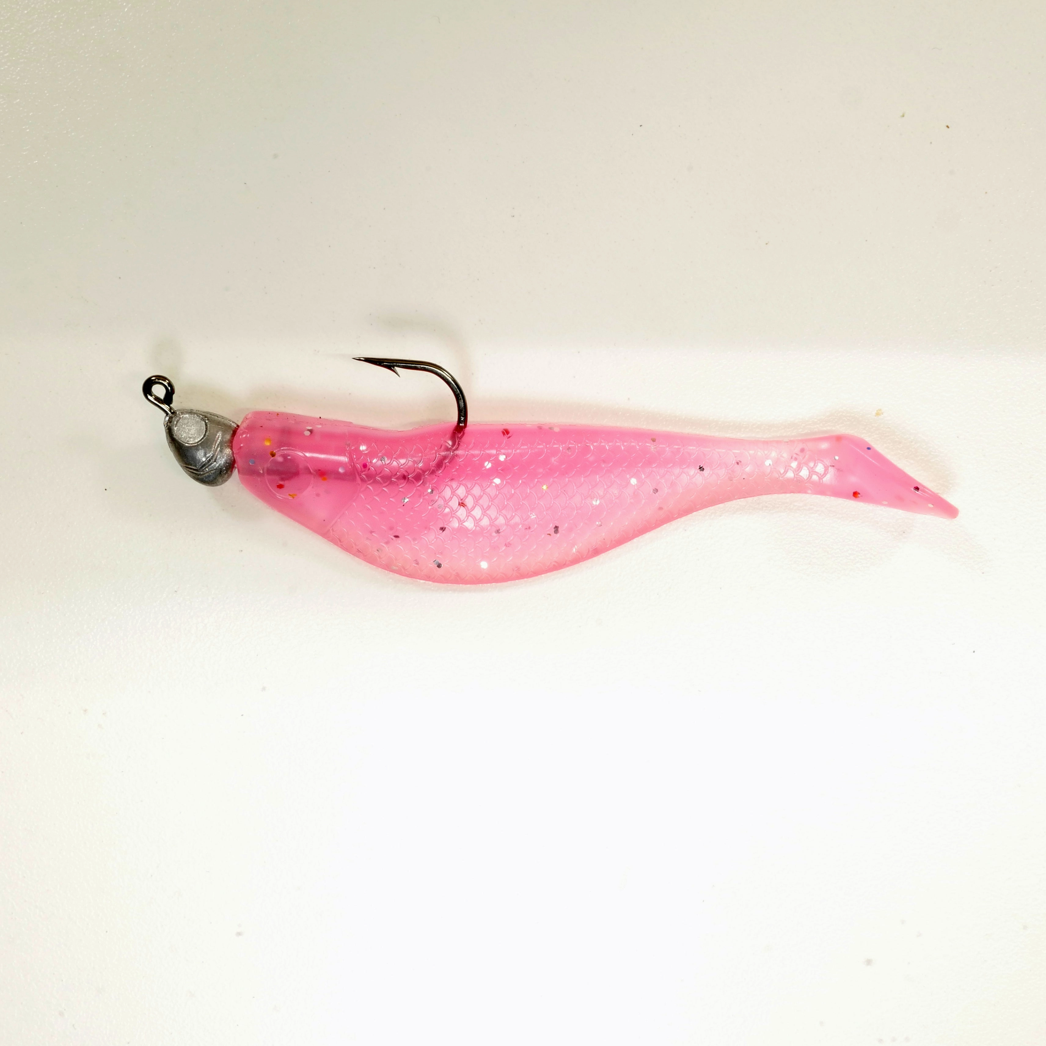 NEW (PINK) 4" Paddletail Soft Plastic (qty 20 or 40)   AATB Jighead (qty 5 or 10) JIGHEAD COMBO PACK.  FREE SHIPPING.