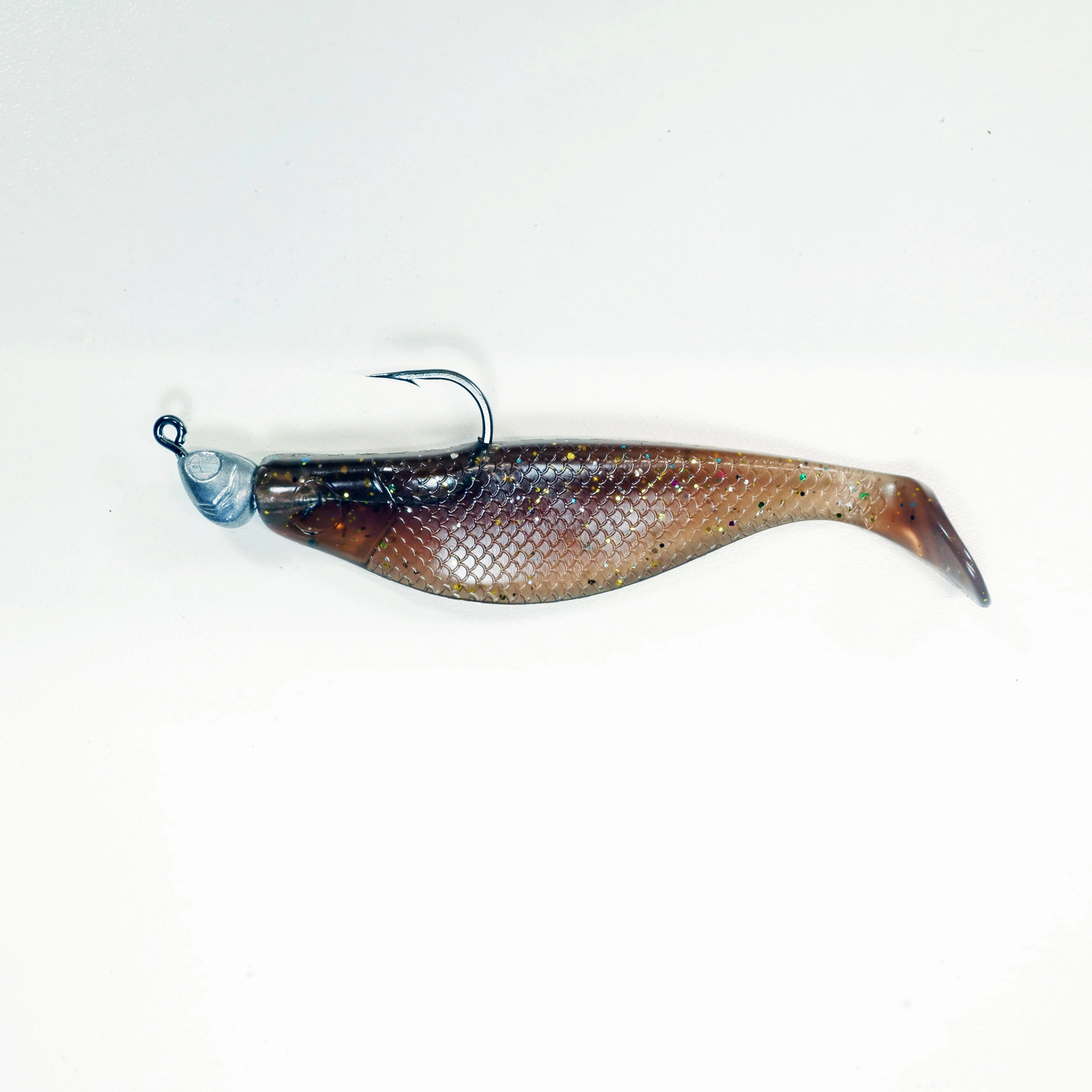 NEW (ROOTBEER) 4" Paddletail Soft Plastic (qty 20 or 40)   AATB Jighead (qty 5 or 10) JIGHEAD COMBO PACK.  FREE SHIPPING.