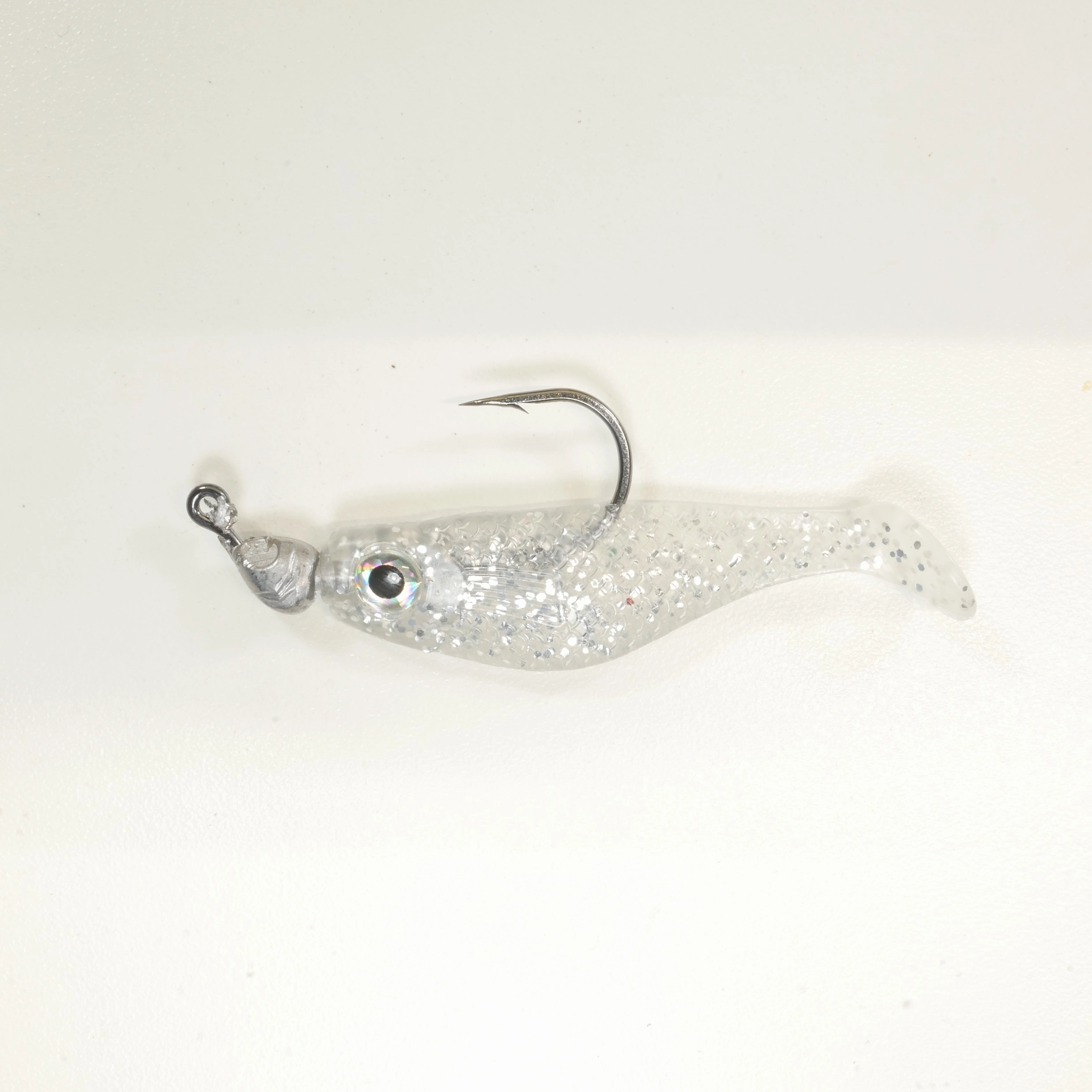 NEW (Silver) 2 5/8" Paddletail Soft Plastic (qty 20 or 40)   AATB Jighead (qty 5 or 10)   Eye Pack - COMBO PACK .  FREE SHIPPING.