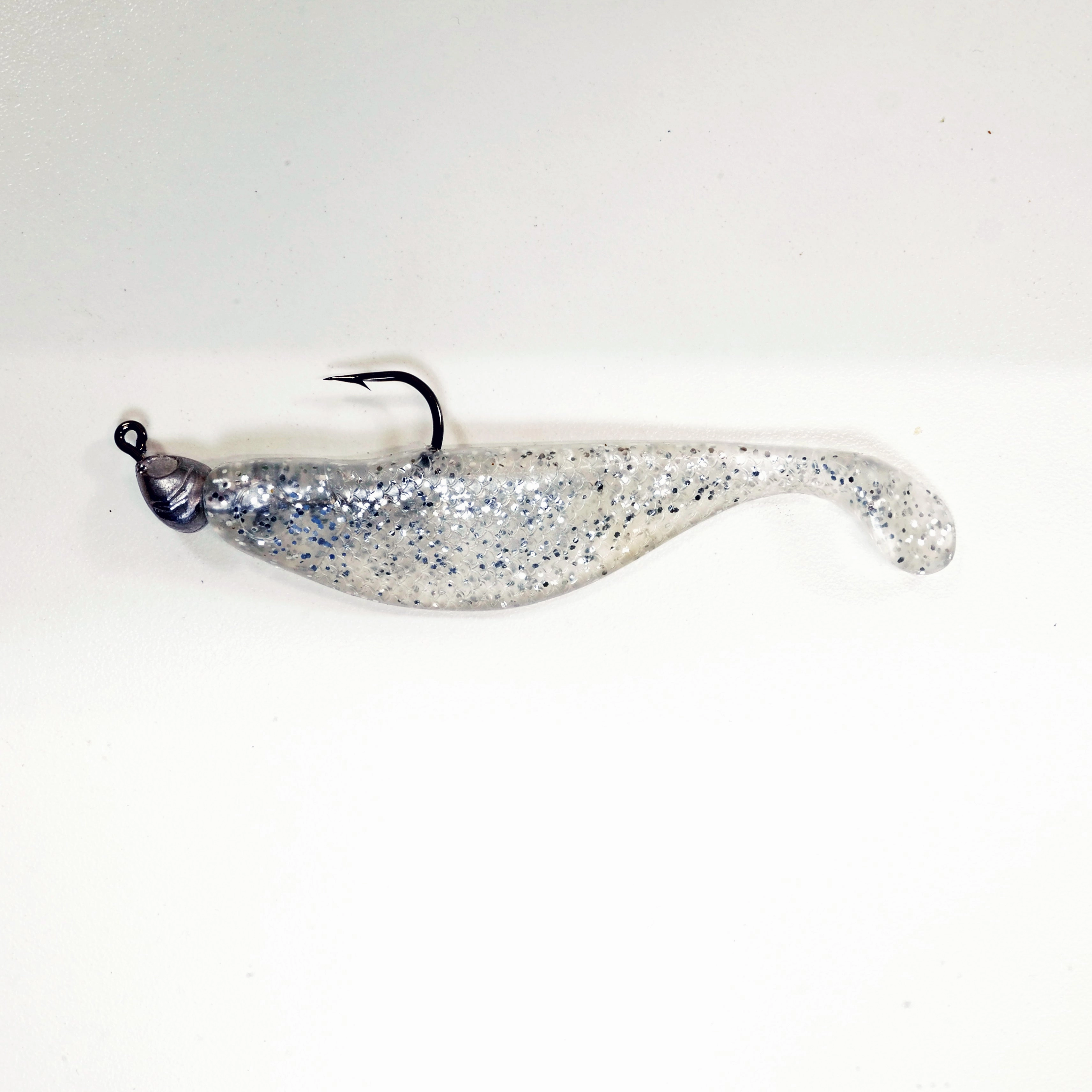 NEW (SILVER) 4" Paddletail Soft Plastic (qty 20 or 40)   AATB Jighead (qty 5 or 10) JIGHEAD COMBO PACK.  FREE SHIPPING.