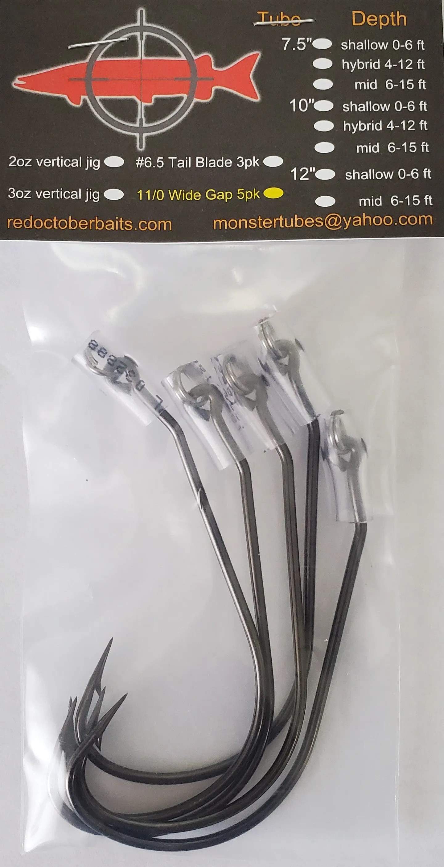 Red October 11/0 Mega Bite Wide Gap Hooks 5-Pack